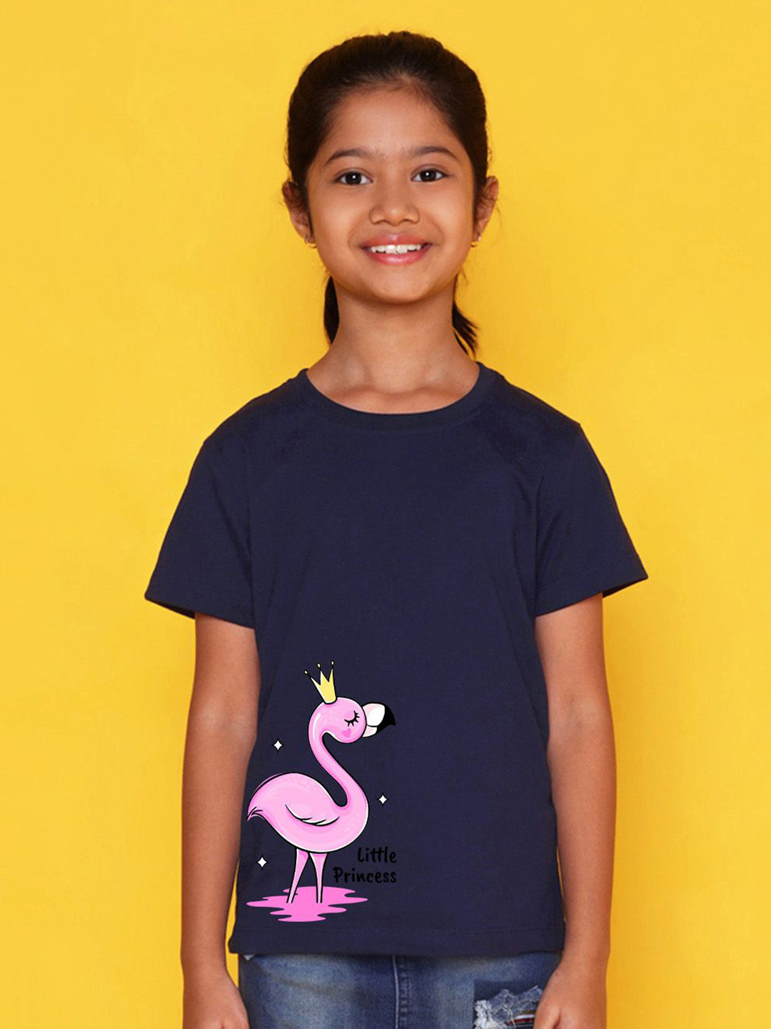 NUSYL Girls Flamingo Printed Round Neck Casual T-shirt