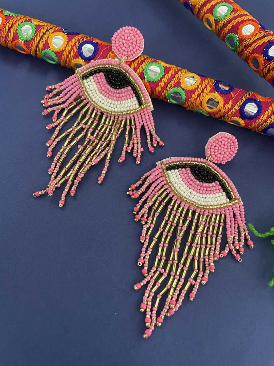 Digital Dress Room Beaded Evil Eye Drop Earrings