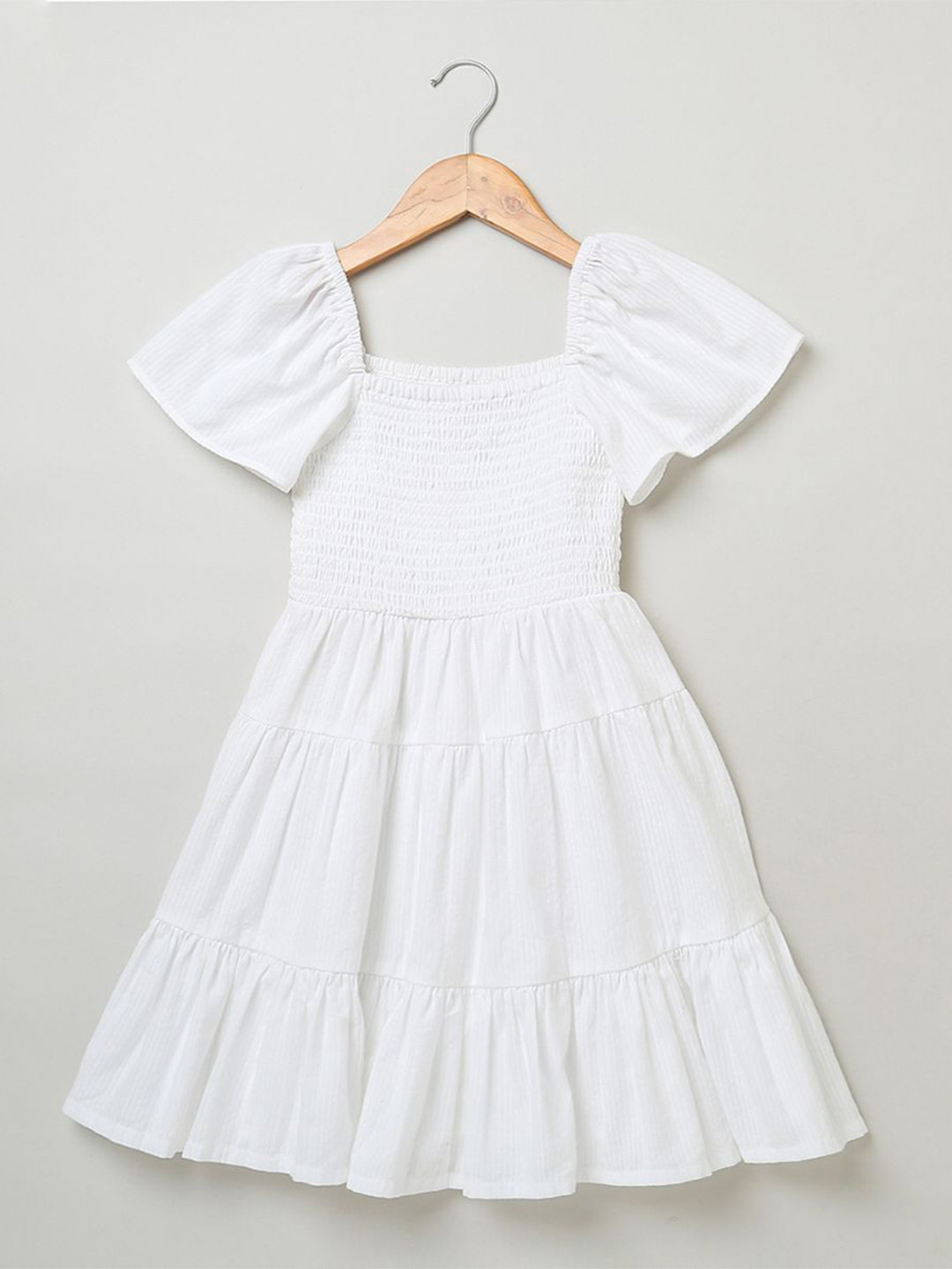 Sweetlime By AS Girls Striped Square Neck Cotton Fit & Flare Dress