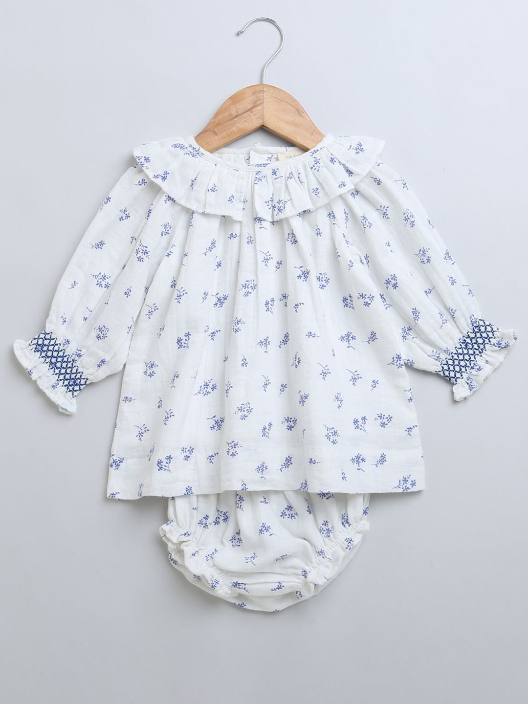 Sweetlime By AS Floral Printed Peter Pan Collar Cotton Blouson Dress