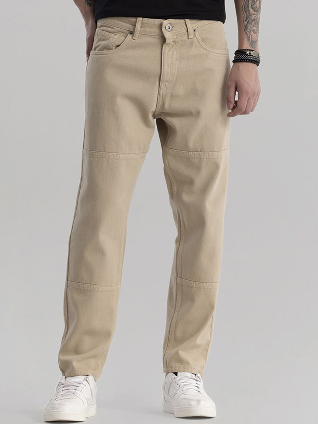 Snitch Men Khaki Jean Relaxed Fit Clean Look Stretchable Jeans