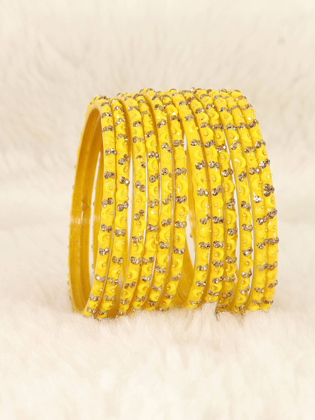 LAVAZZA Set Of 12 Glass Gold-Plated Crystals Cubic Zirconia Studded & Beaded Bangles