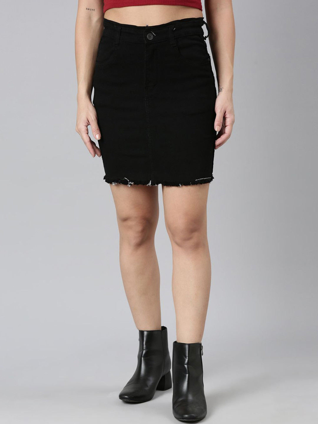 ZHEIA Denim Straight Above Knee Skirt