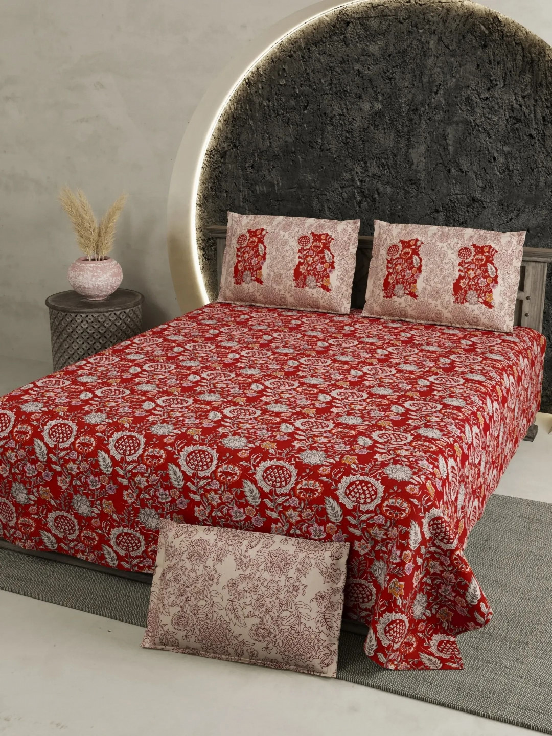 LIVING ROOTS Lush Pink Floral Pure Cotton 300 TC Super King Fine Bedsheet with 2 Pillow Covers-264 x 264 cm