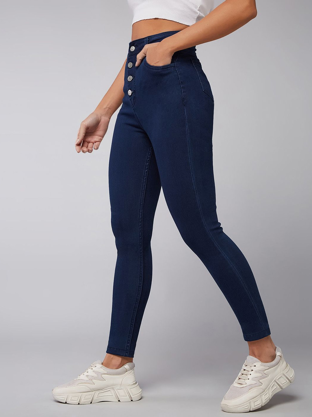 DOLCE CRUDO Women Skinny Fit High-Rise Crinkle Clean Look Stretchable Jeans