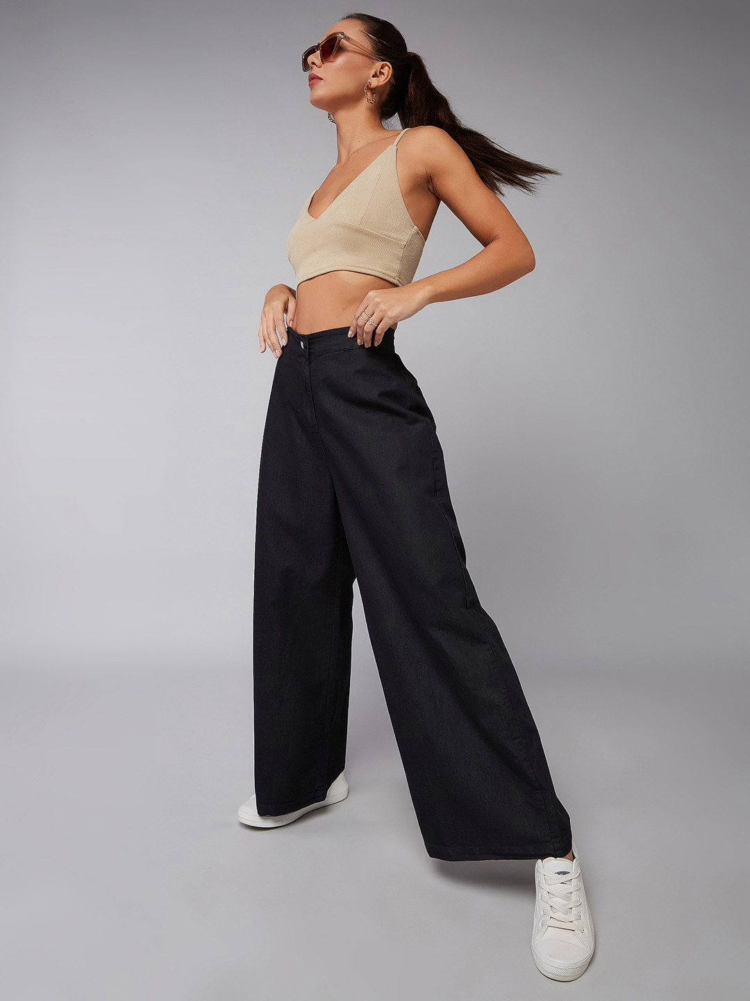 DOLCE CRUDO Midnight Maverick Women Black Clean Look High-Rise Stretchable Flared Jeans