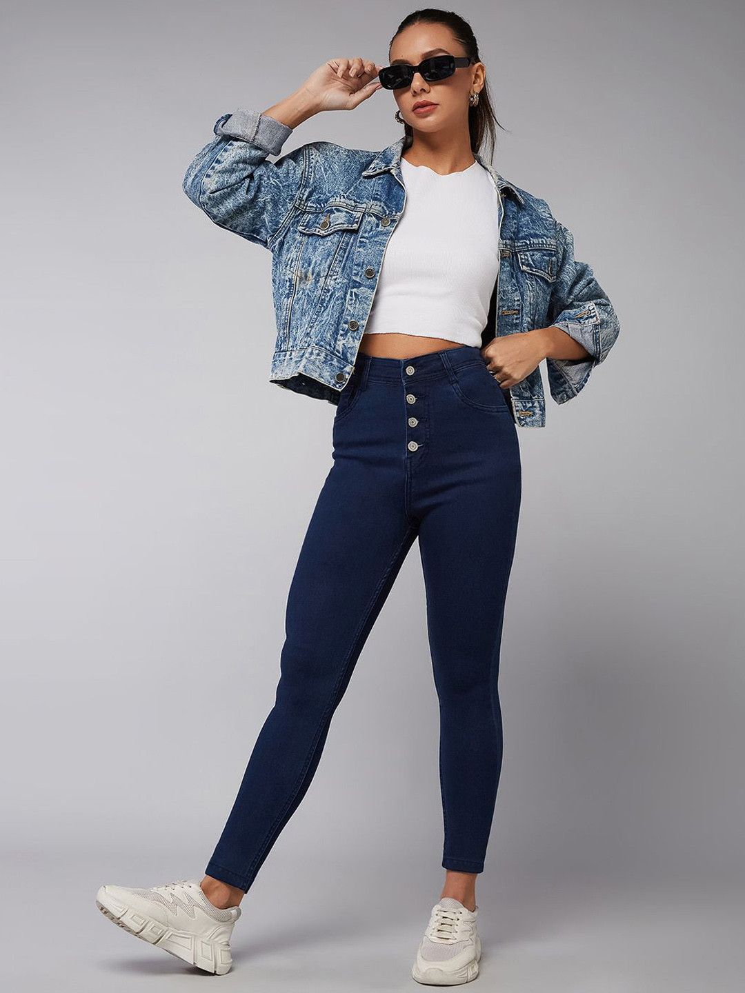 DOLCE CRUDO Spark Ritual Women Navy Blue Skinny Fit High-Rise Clean Look Stretchable Jeans