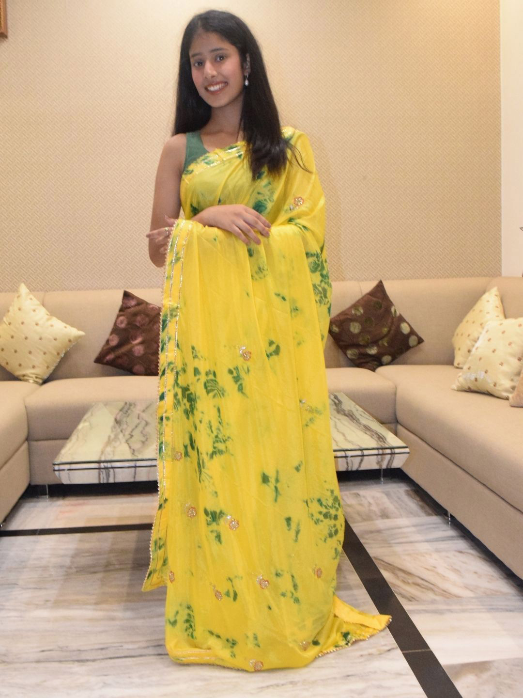PRETTY PALLU Tie and Dye Gotta Patti Chanderi Saree
