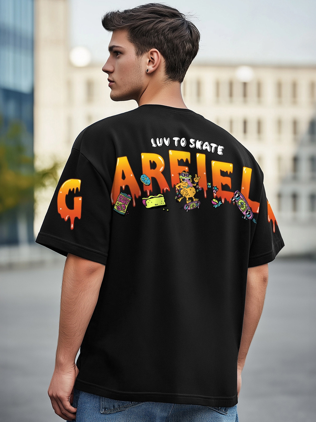 Bewakoof Heavy Duty 1.0 Men Black Awesome Skater Graphic Printed Oversized T-shirt