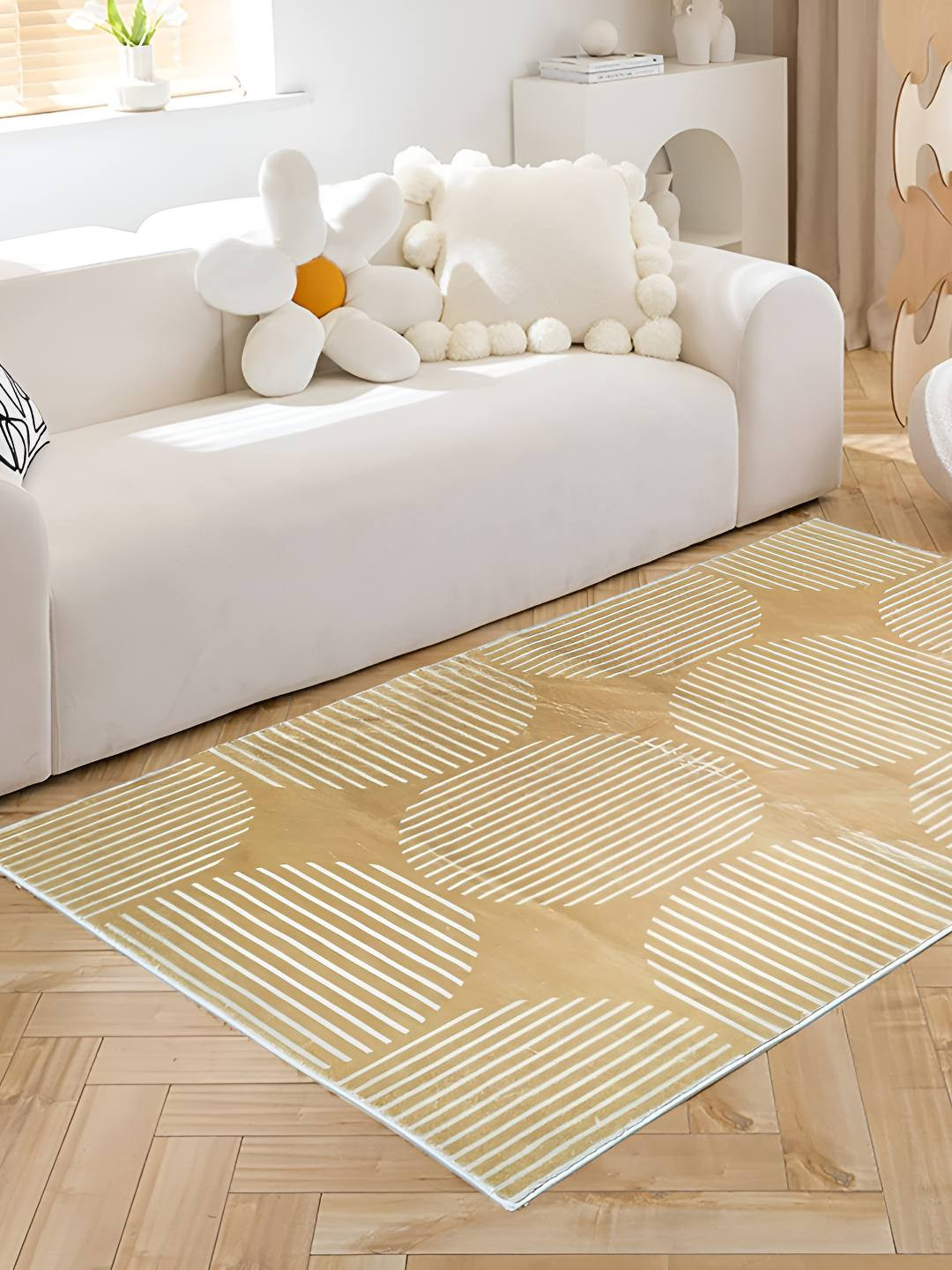 Sapana Carpet-Mats Yellow Geometric Anti-Skid Polyester Carpet