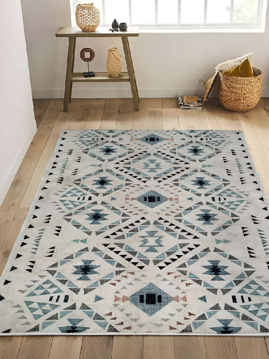 Sapana Carpet-Mats Cream-Coloured Geometric Anti-Skid Polyester Carpet
