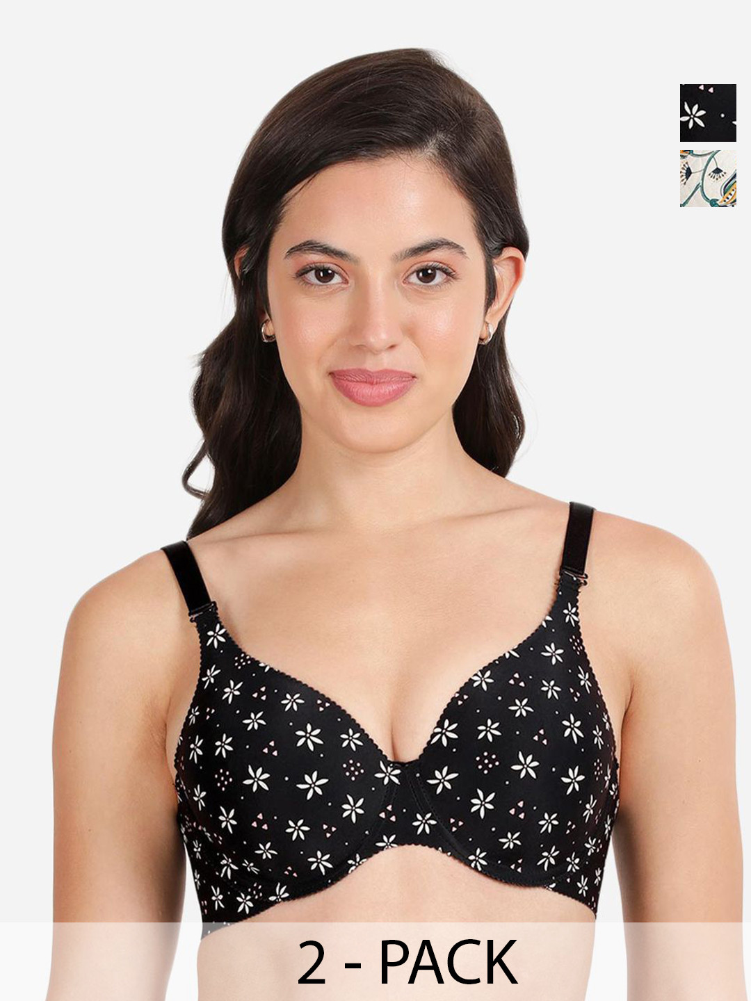 shyaway Pack of 2 Floral Balconette Bra - Medium Coverage Underwired Lightly Padded