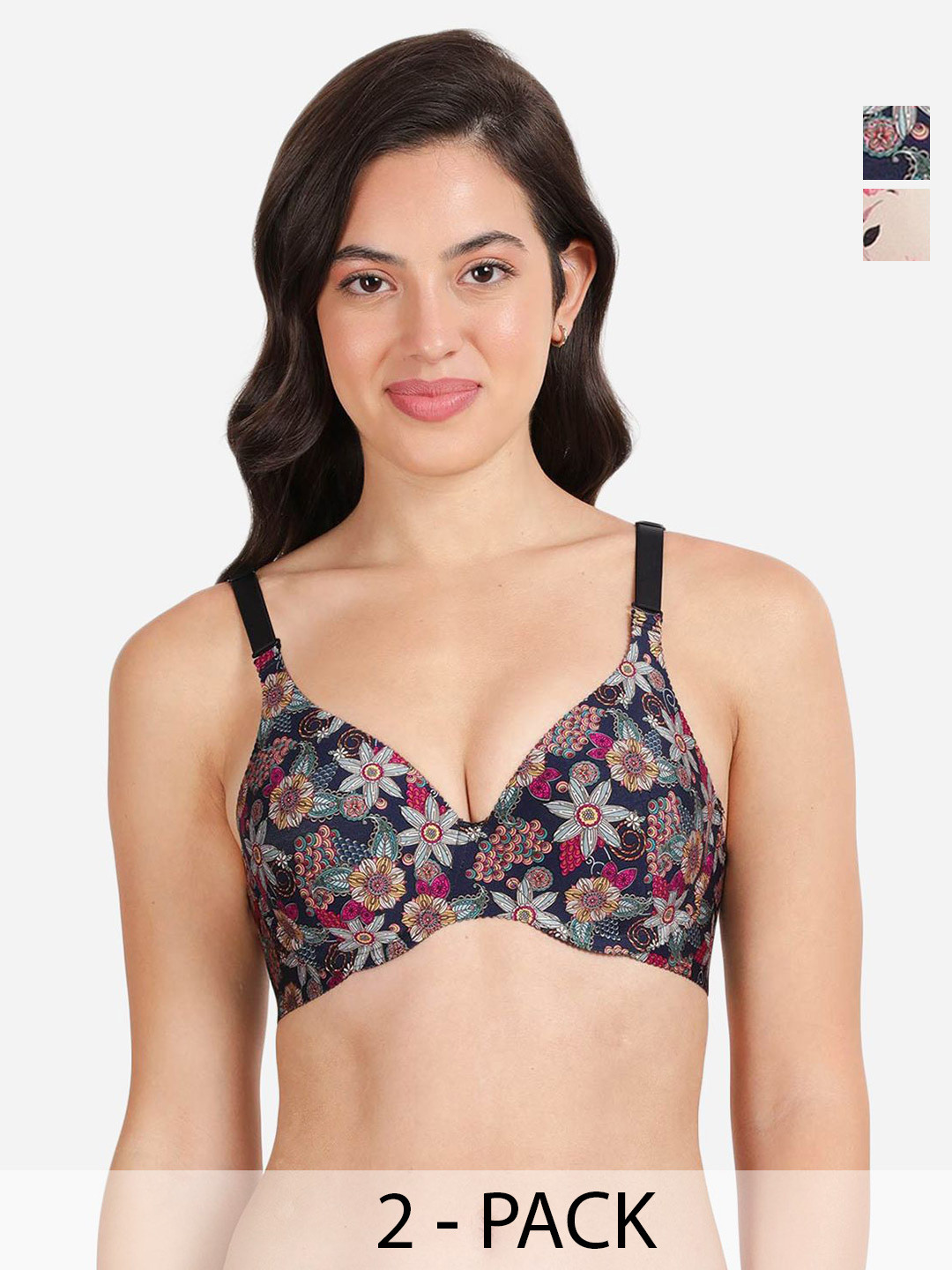 shyaway Pack Of 2 Floral Underwired Lightly Padded Balconette Bras With All Day Comfort
