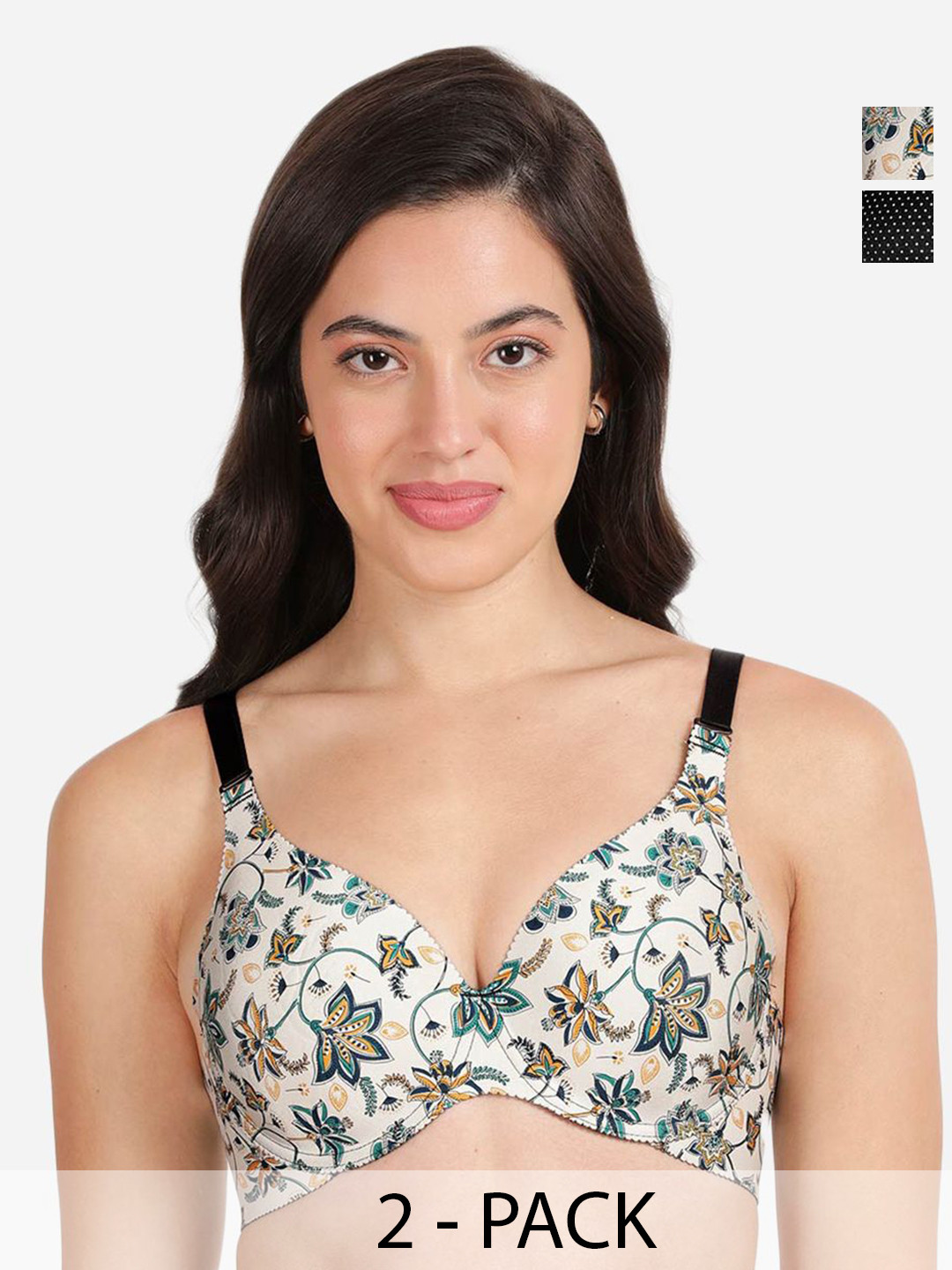 shyaway Pack of 2 Floral Balconette Bra - Medium Coverage Underwired Lightly Padded