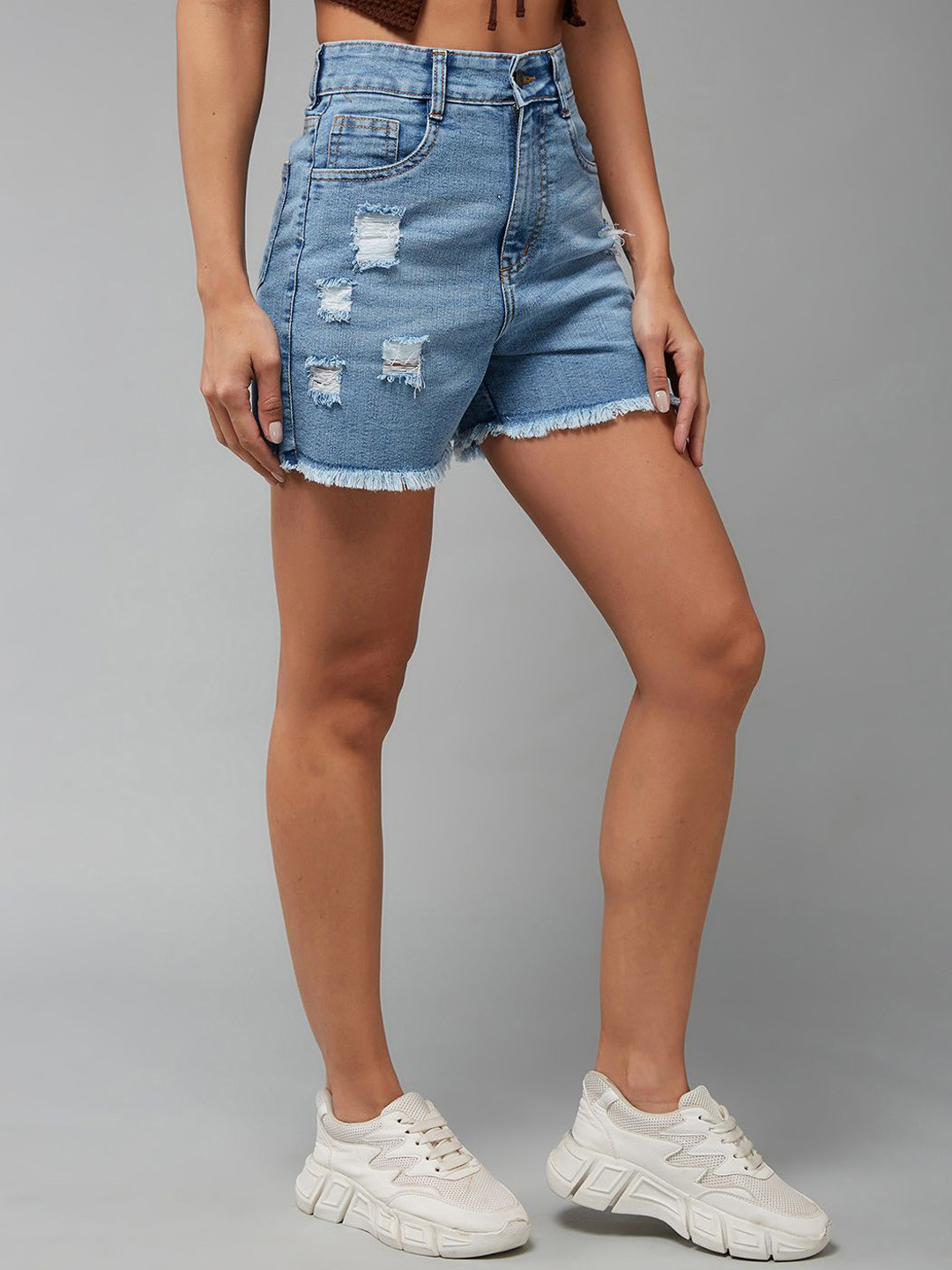 Miss ChaseWomen Relaxed Fit Mid-Rise Distressed Denim Shorts
