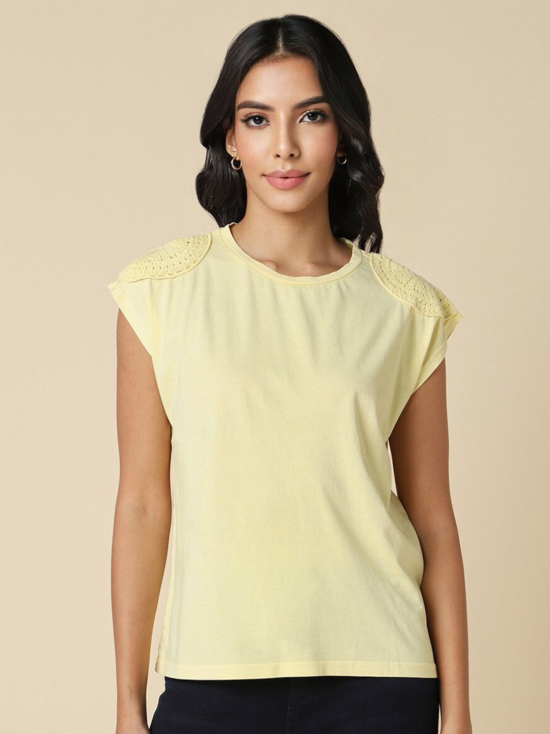 Allen Solly Woman Cotton Cap Sleeves T-shirt