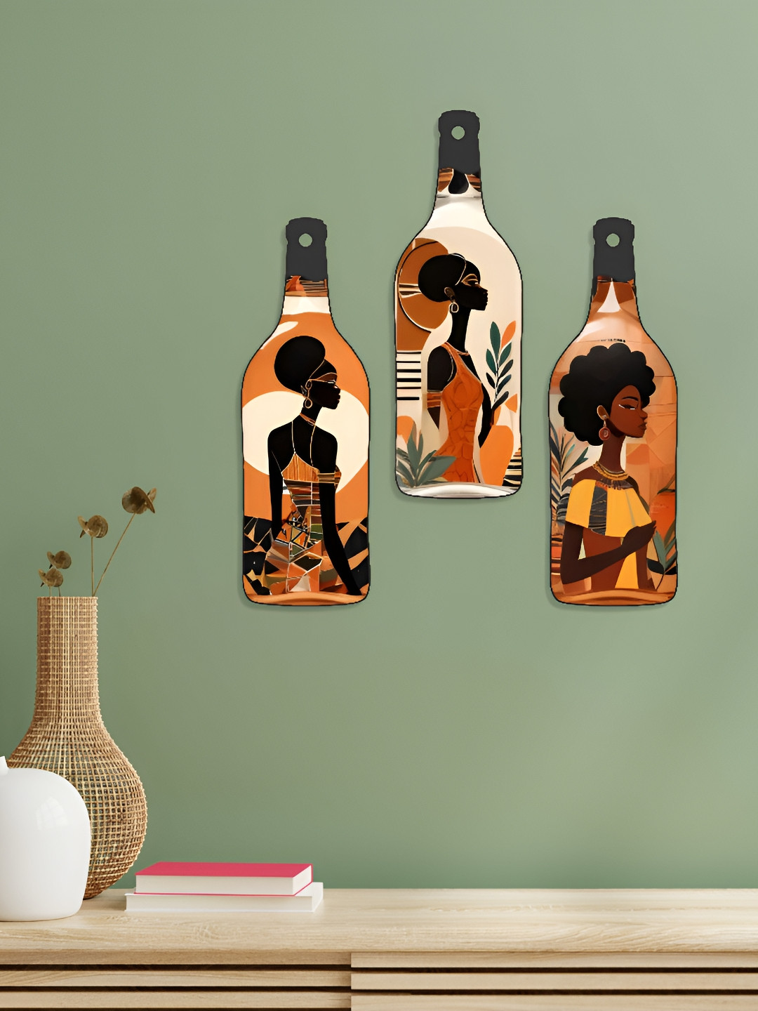 SAF Abstract Art MDF Bohemian Matte Hanging Hall 3Pcs Abstract Wall Decor-10.6In