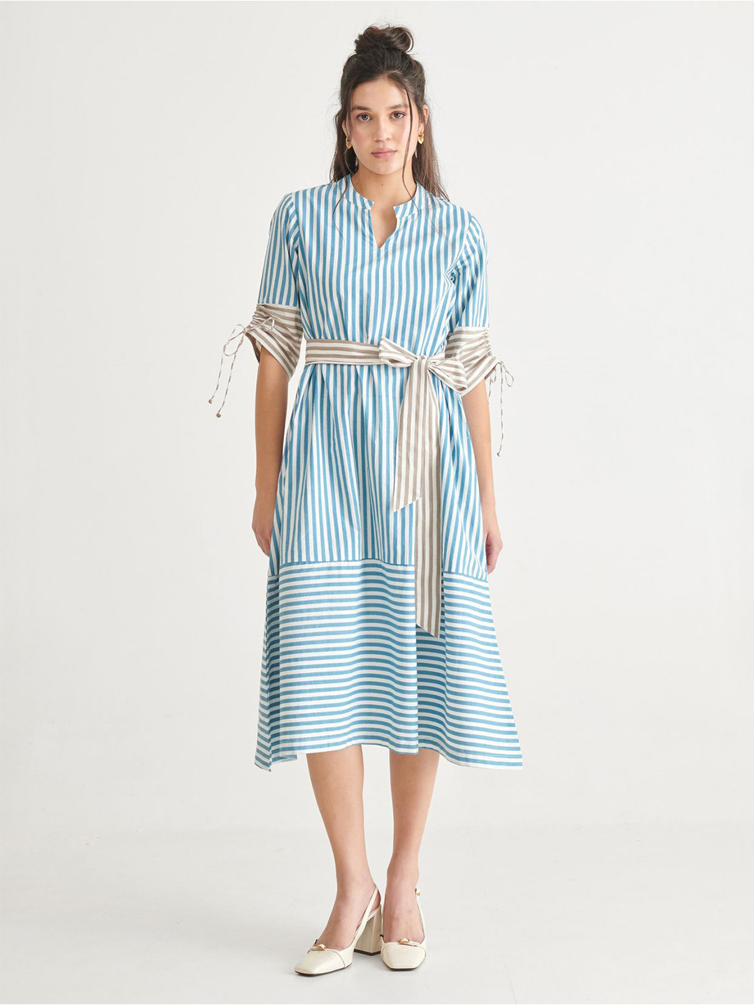 Midsummer Striped A-Line Midi Dress
