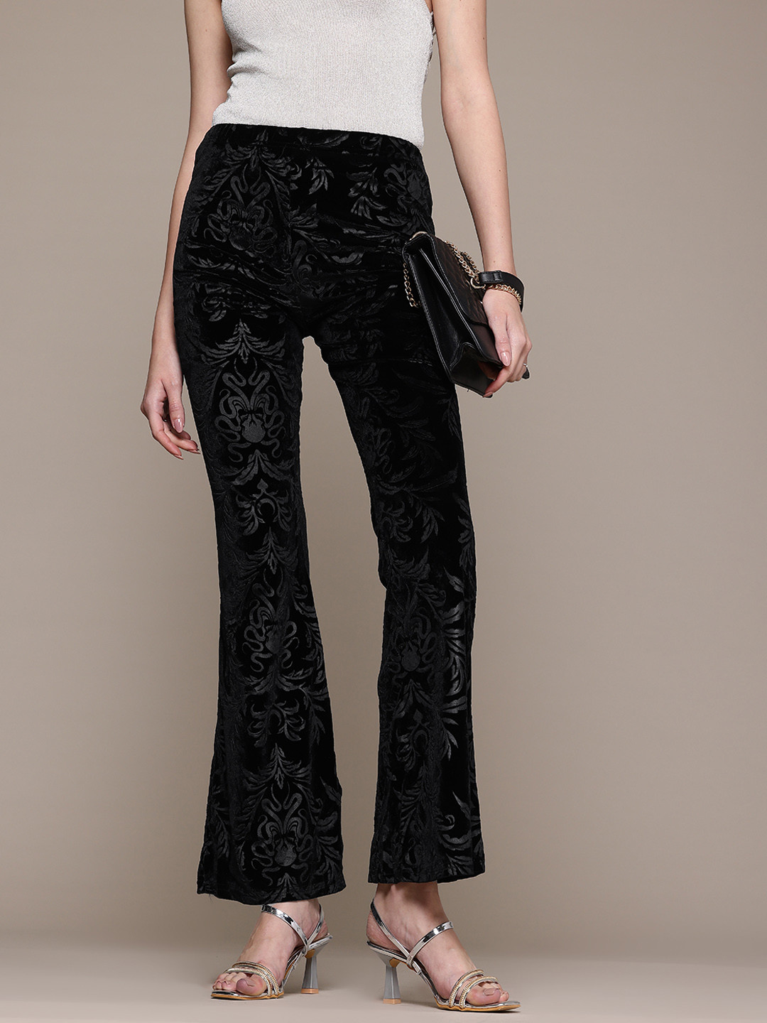bebe Women Future Glam High-Rise Velvet Finish Trousers