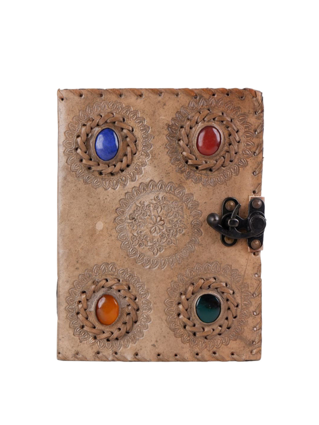 MaheTri Handcrafted Vintage 4-Stone Studded Leather Diary