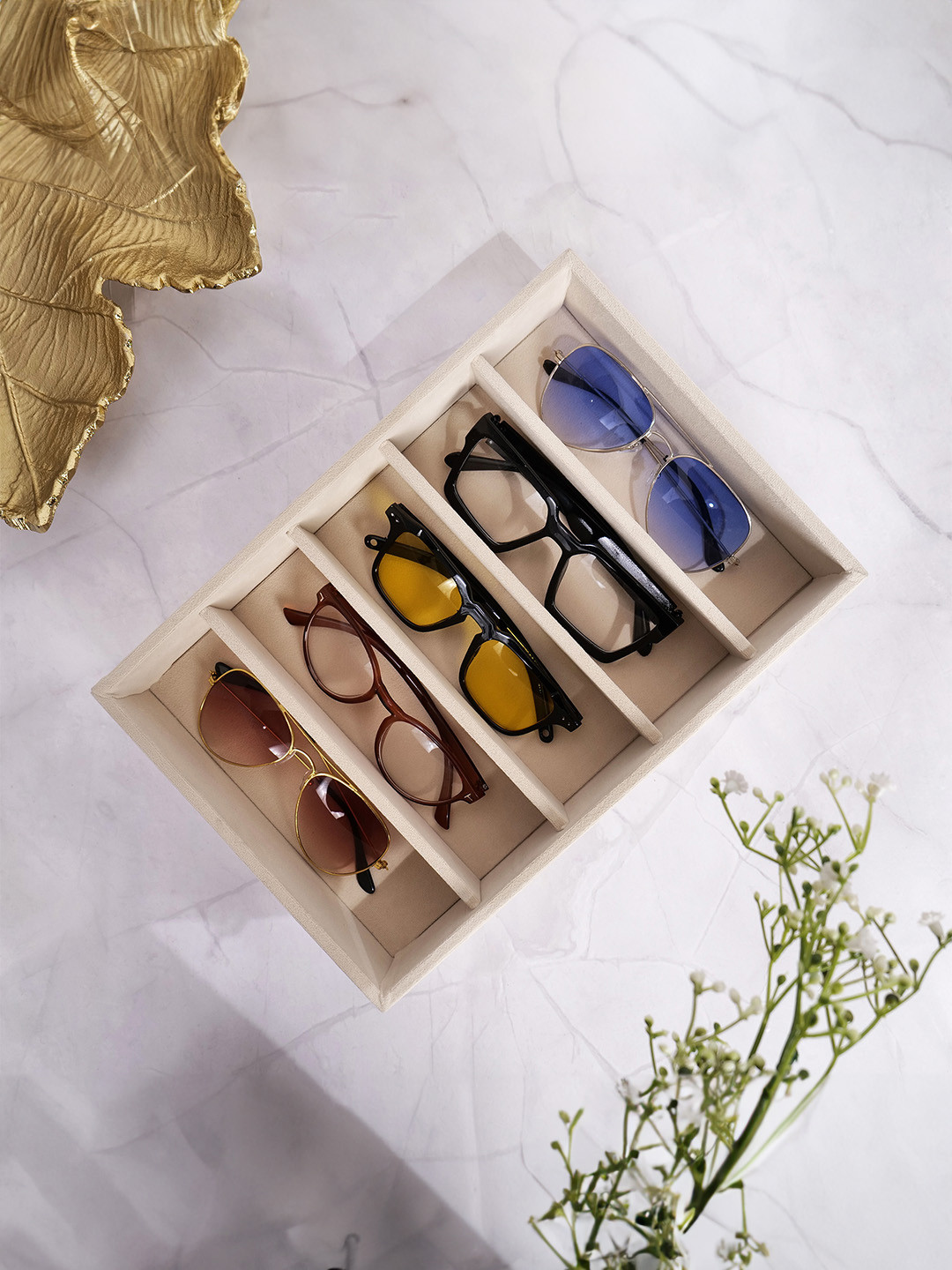 La Trove 5 Slot Seagreen Velvet Sunglass Organizer Tray