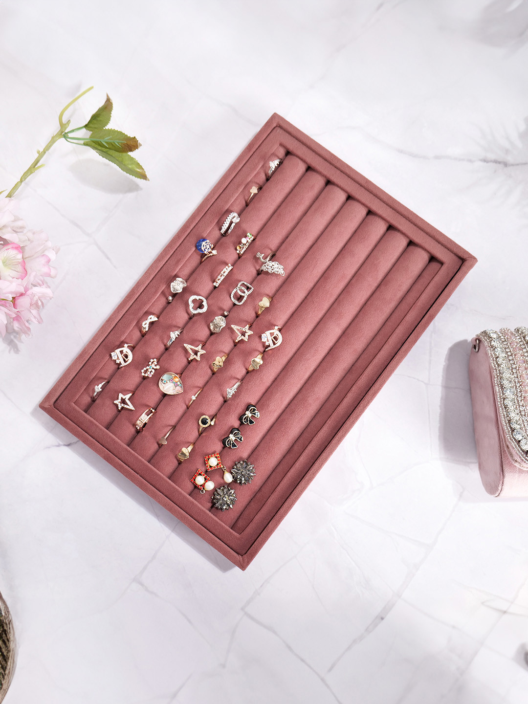 La Trove Darkpink Big Ring Velvet Organizer Tray