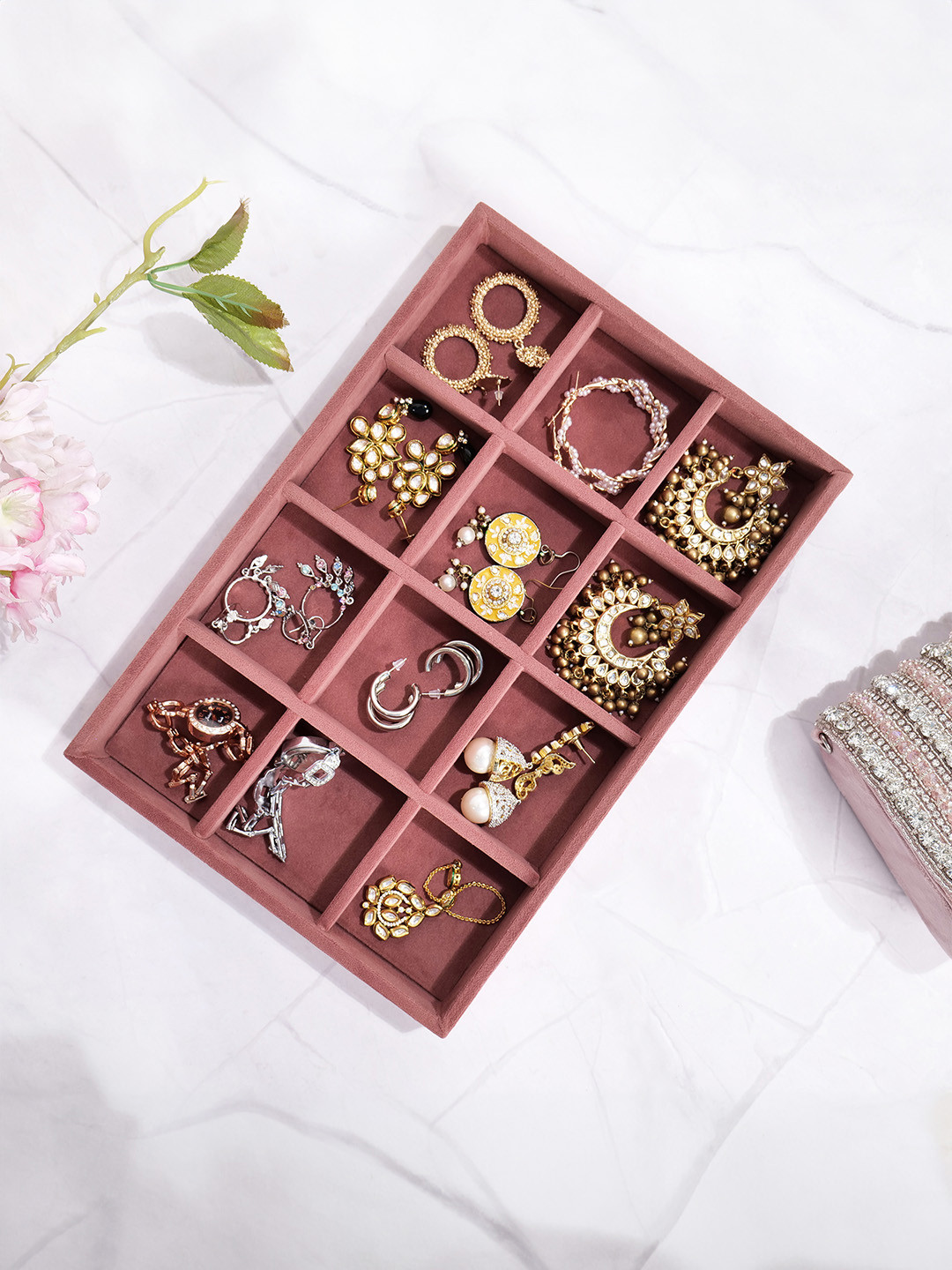 La Trove 12 Grid Blue Big Velvet Jewellery Organizer Tray