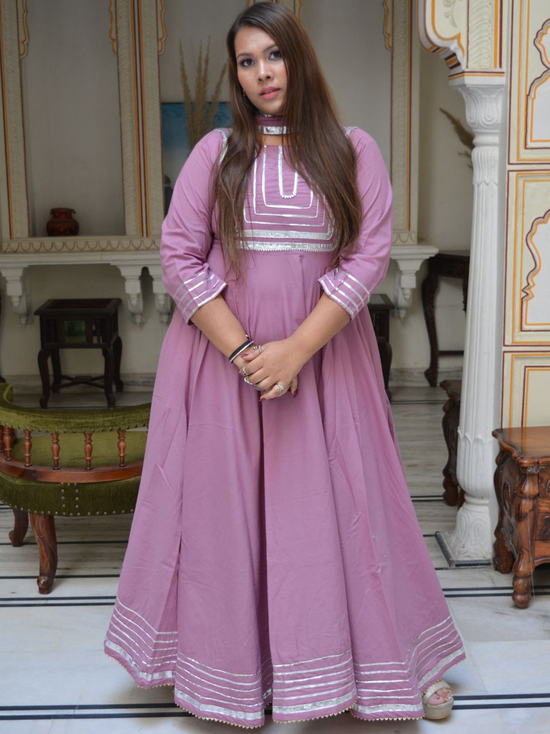 Swadeshi Shringaar Gotta Patti Empire Anarkali Kurta With Trousers & Dupatta