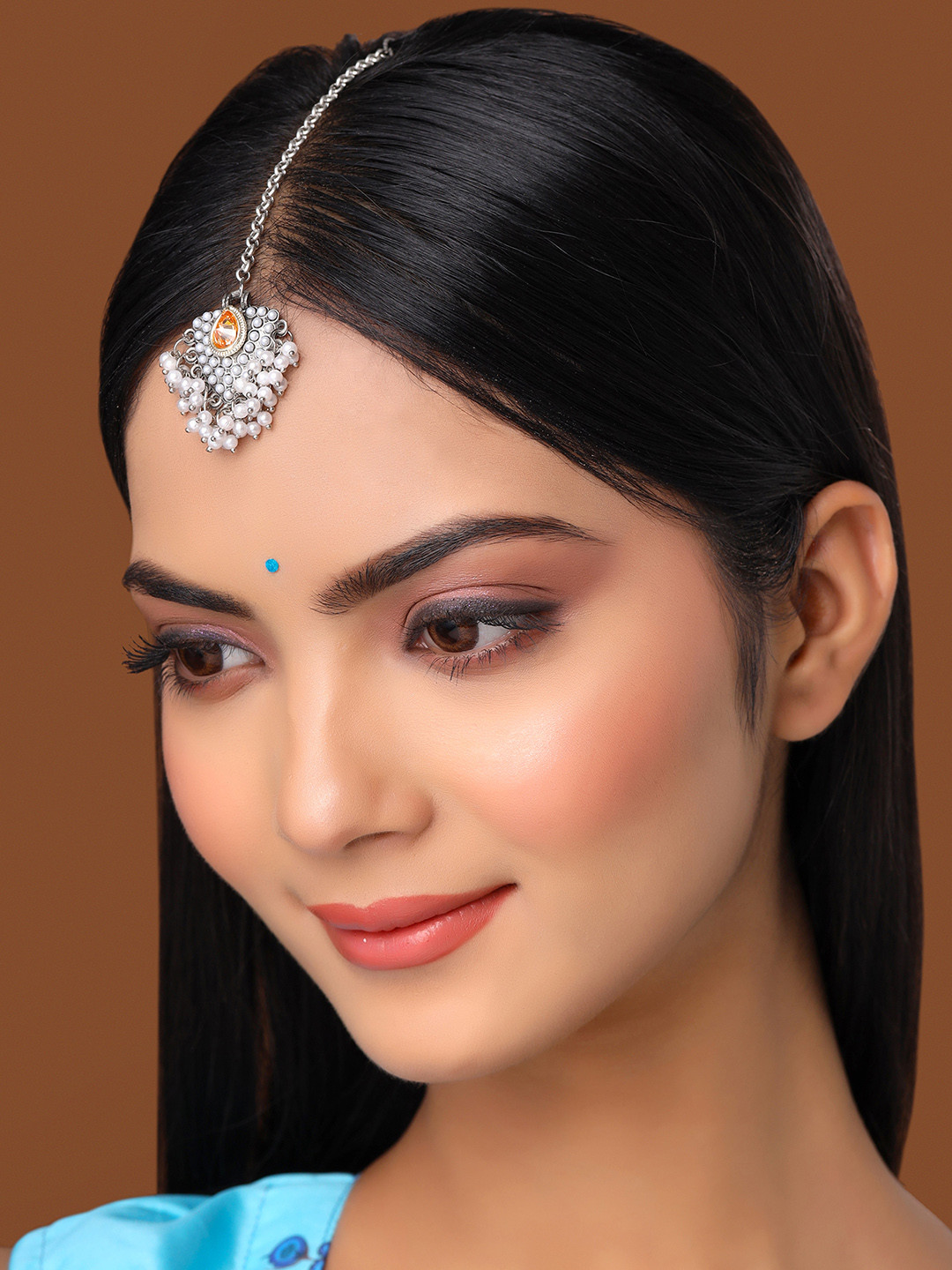Yellow Chimes Silver-Plated Maang Tikka Head Jewellery