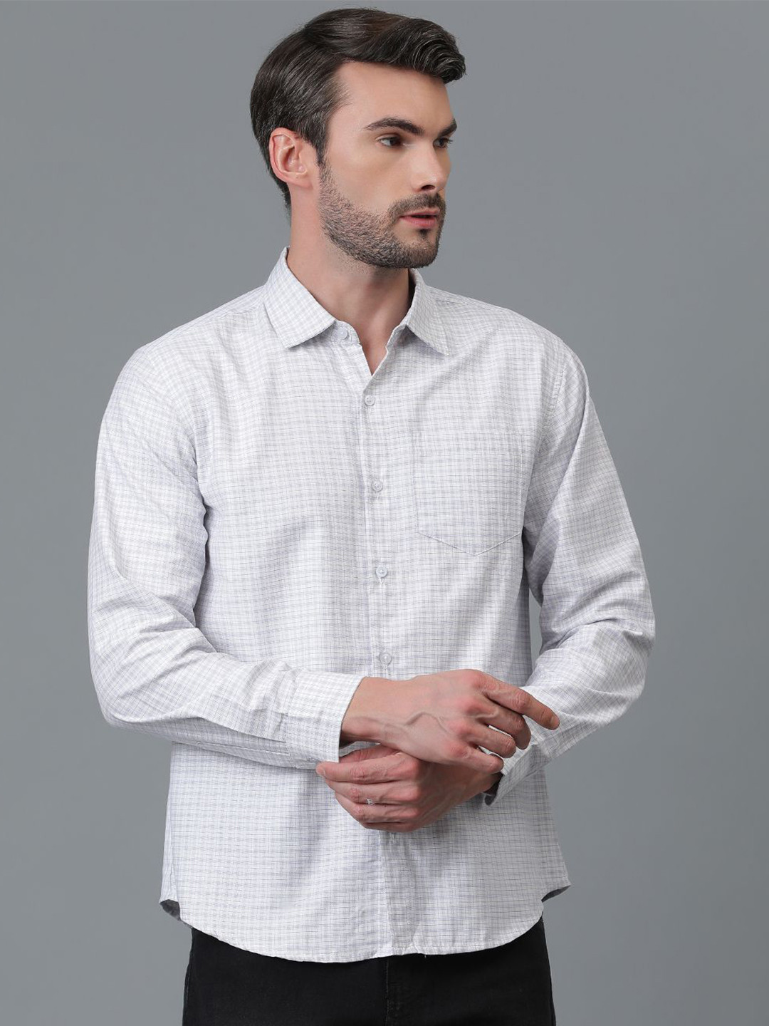 Kotty New White & Grey Gingham Checks Printed Casual Shirt