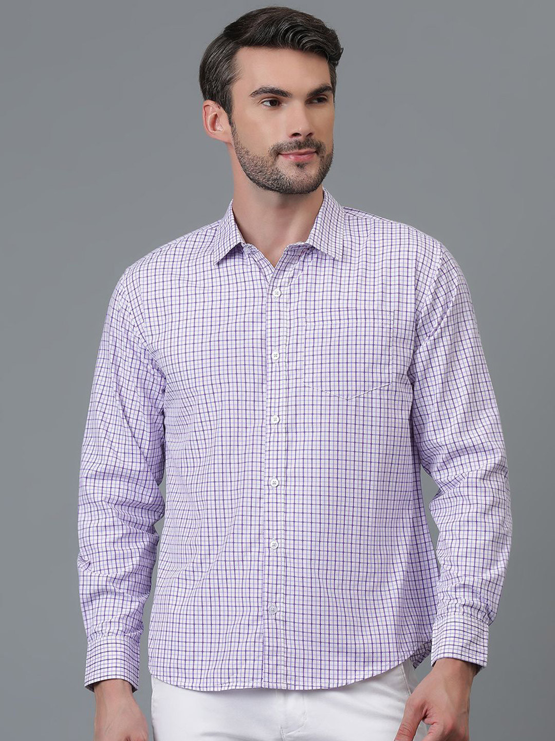 Kotty White & Blue New Gingham Checks Checked Spread Collar Casual Shirt