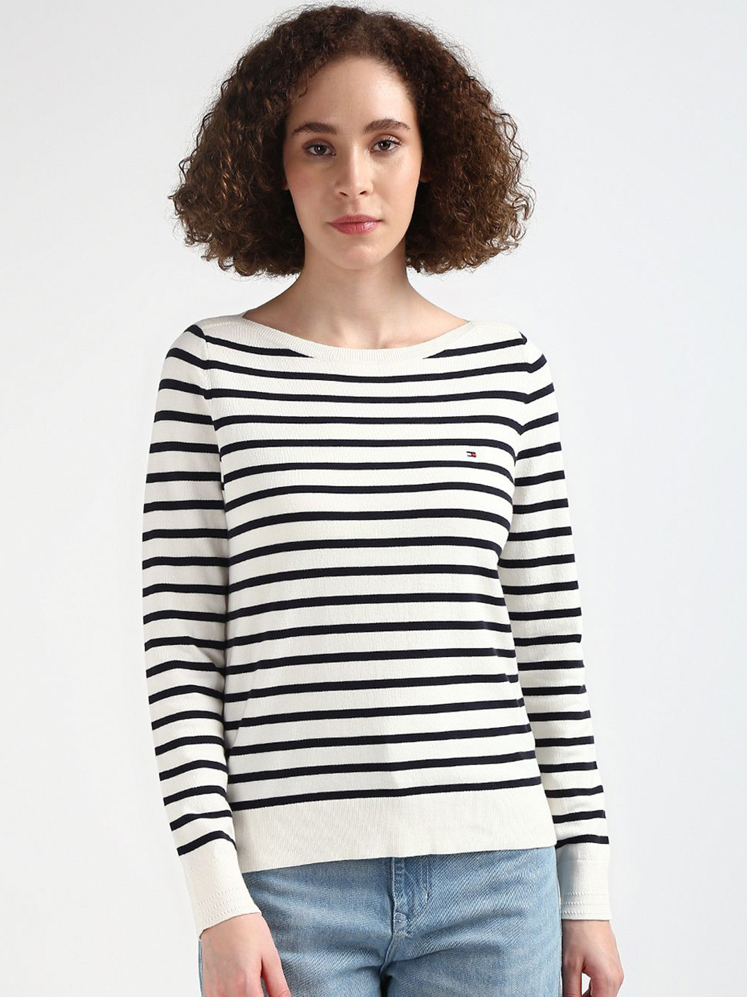 Tommy Hilfiger Boat Neck Long Sleeves Striped Cotton Pullover