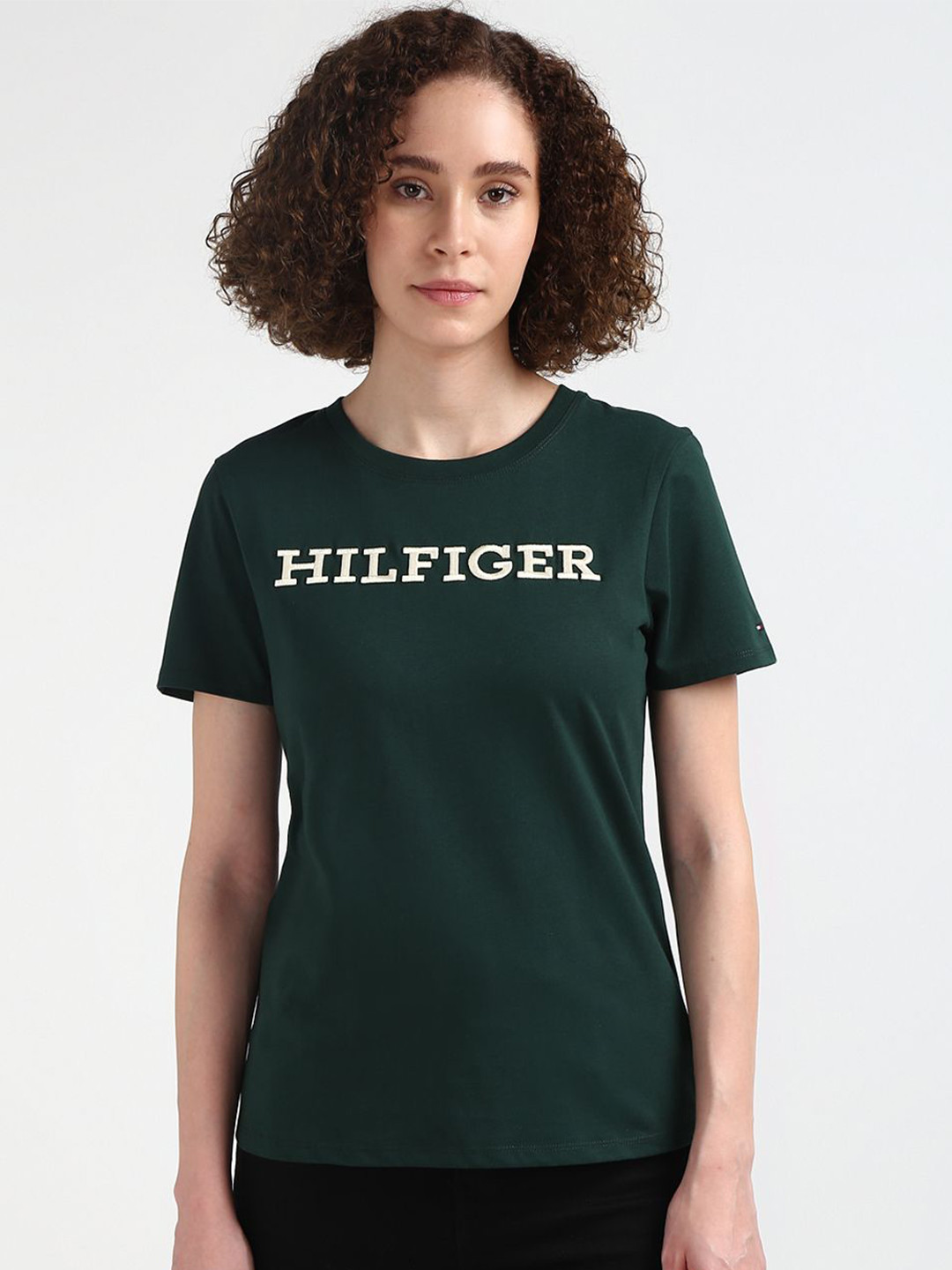 Tommy Hilfiger Round Neck Short Sleeves Typography Embroidered Cotton Regular Fit T-shirt