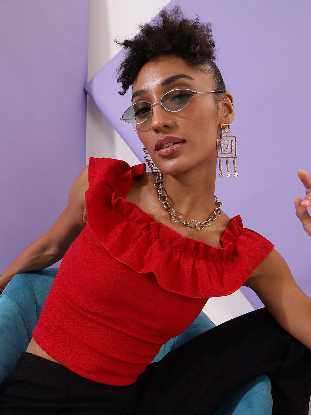 Veni Vidi Vici Cap Sleeves Ruffled Crop Top