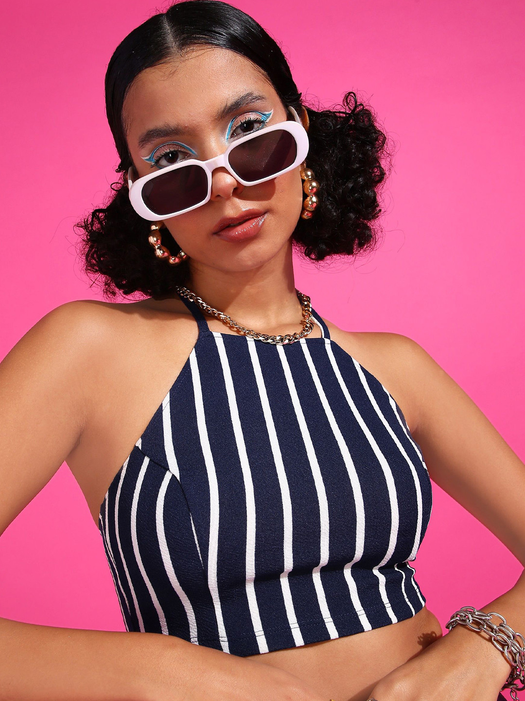 Veni Vidi Vici Vertical Striped Halter Neck Tank Crop Top