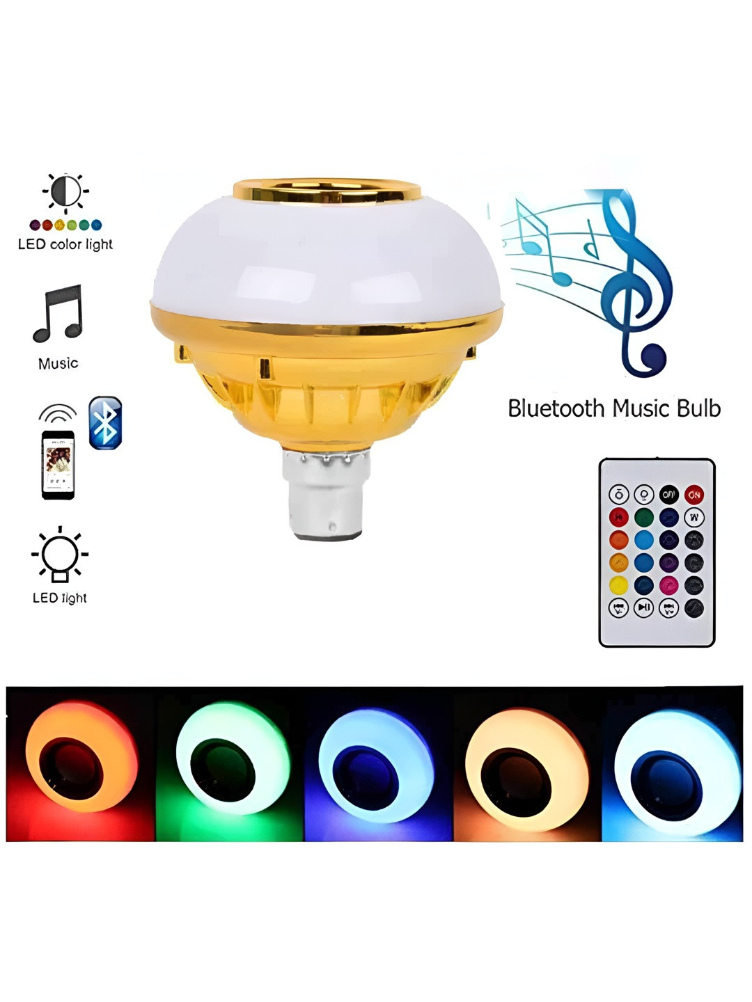 SPARK WORLD White & Gold Toned Bluetooth LED Smart Bulb