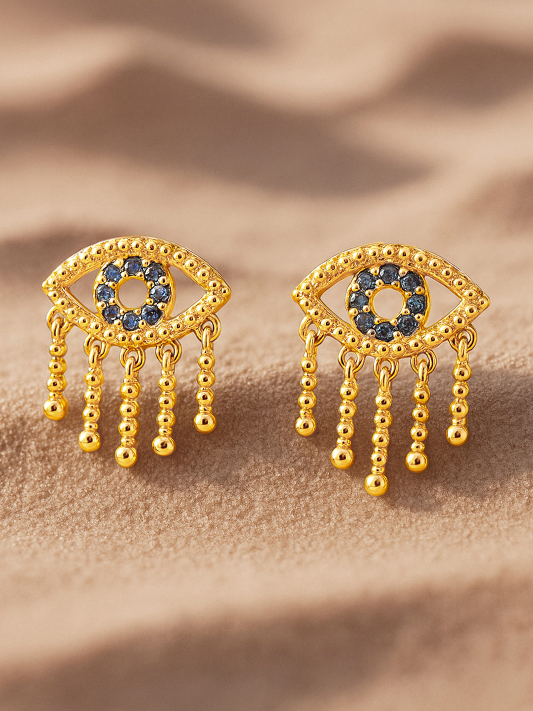 Rubans Voguish Gold-Plated Blue Stone Studded Drop Earrings
