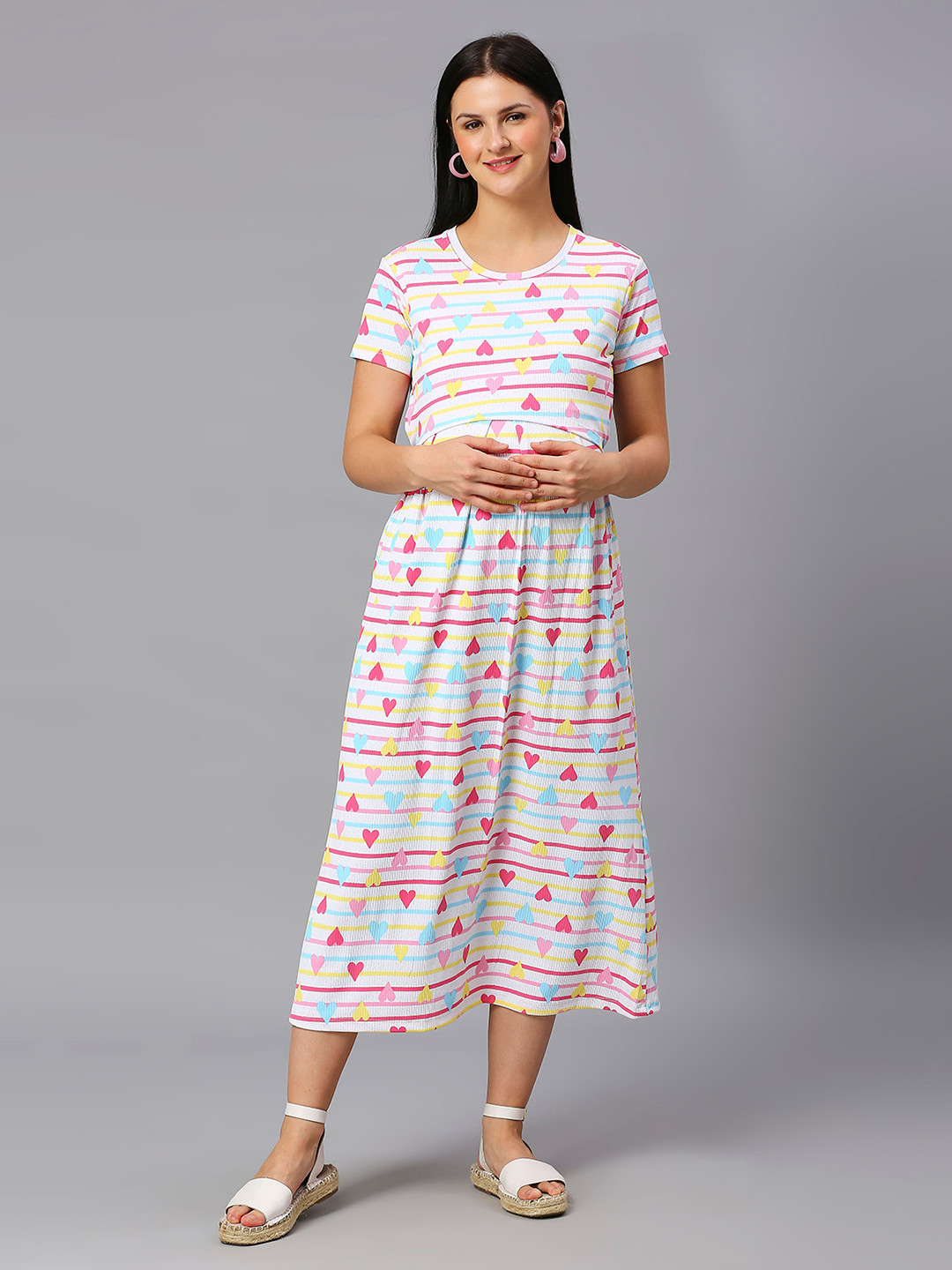 True Shape Conversational Printed Striped A-Line Maternity Midi Dress