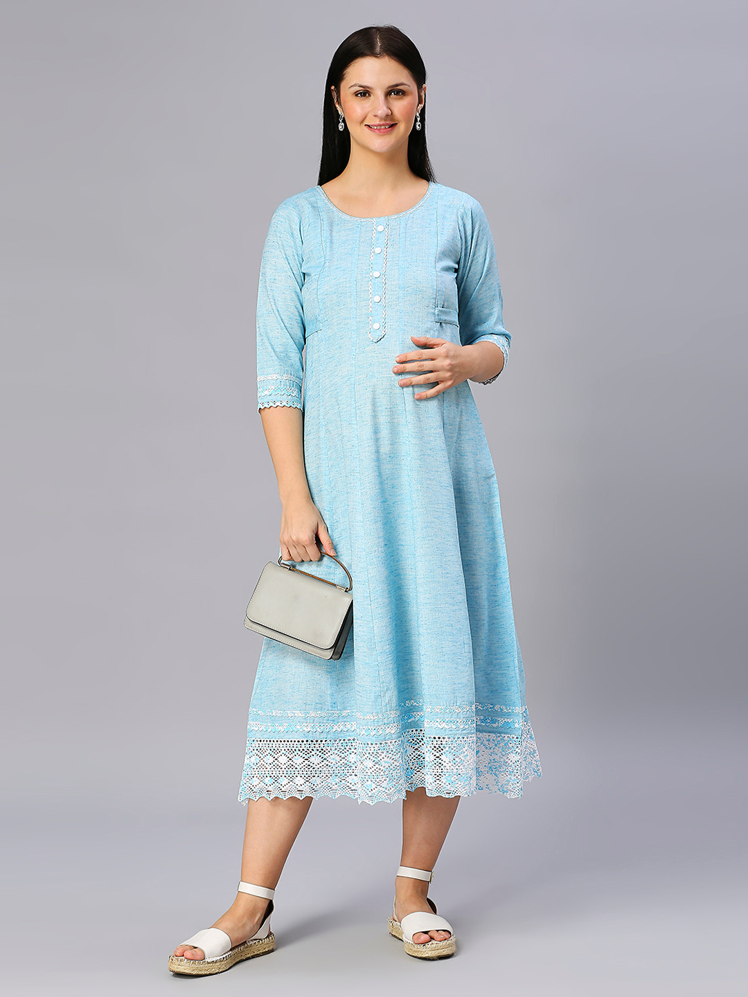 DUMMY SHAPE Ethnic Motifs Yoke Design Thread Work Empire Maternity A-Line Kurta