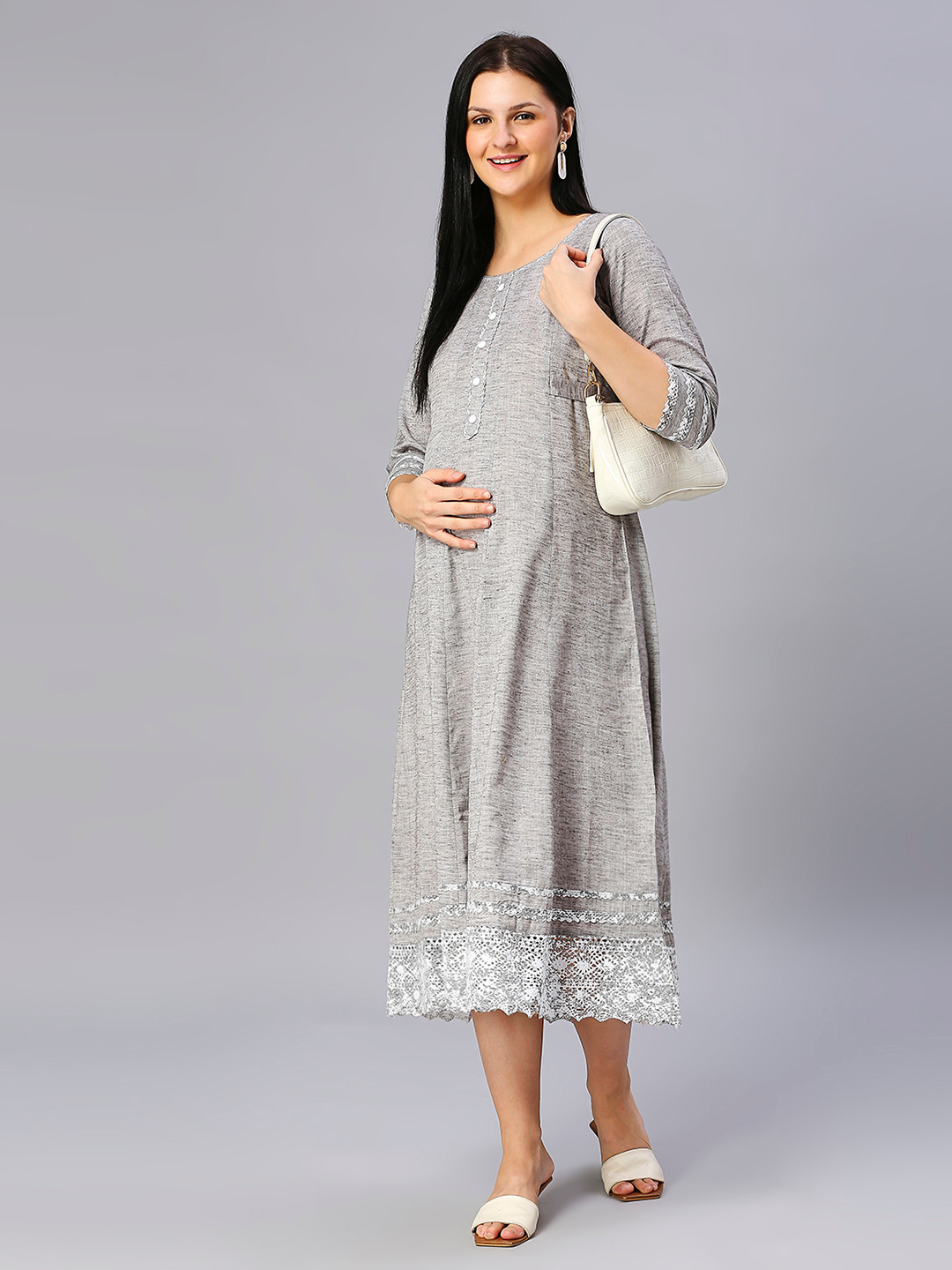 DUMMY SHAPE Fit and Flare Cotton Maternity Ethnic Dress