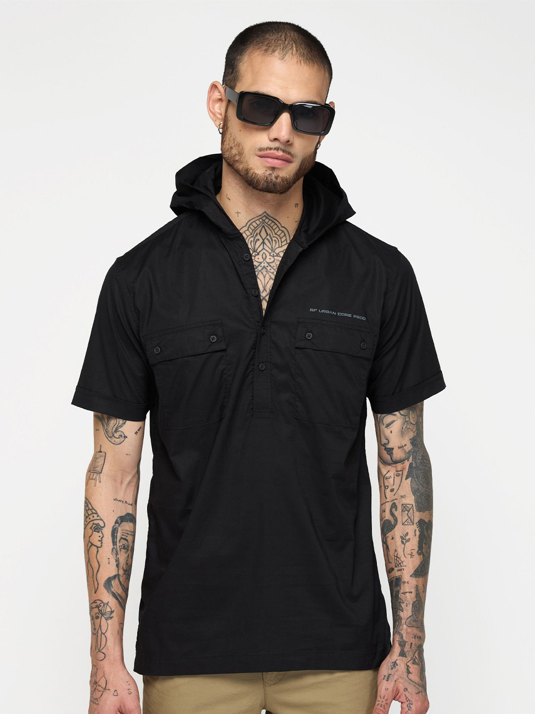 Red Flame Slim Fit Hooded Cotton Casual Shirt