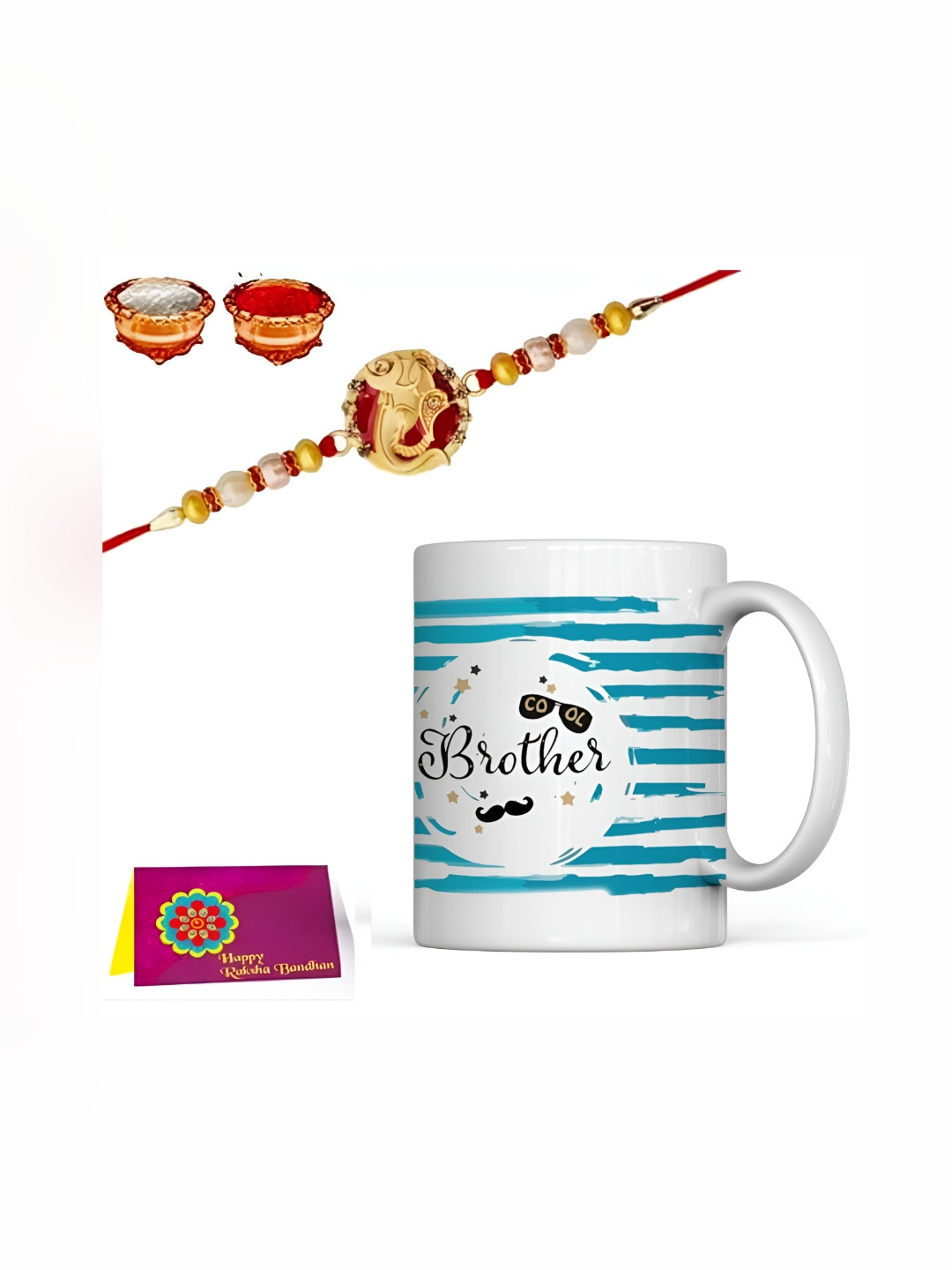 Home Decor Expert White & Red 5 Pieces Printed Rakhi Gift Set