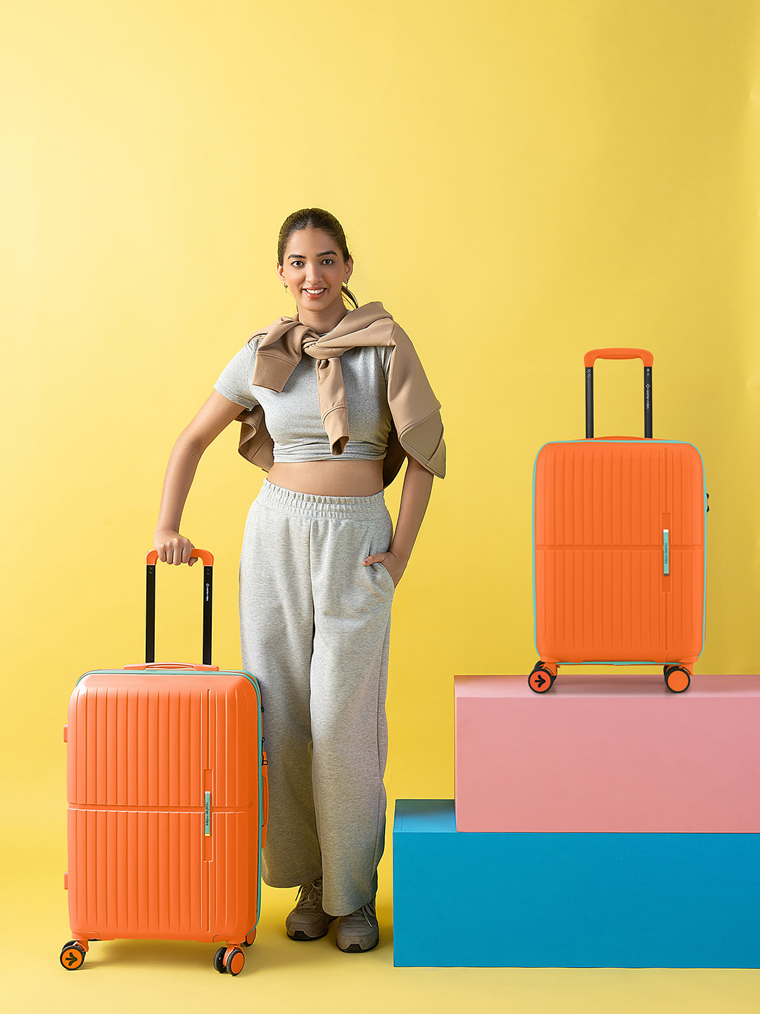 Nasher Miles Springfield Polypropylene Small-Medium Orange Trolley Bags (55-65cm)