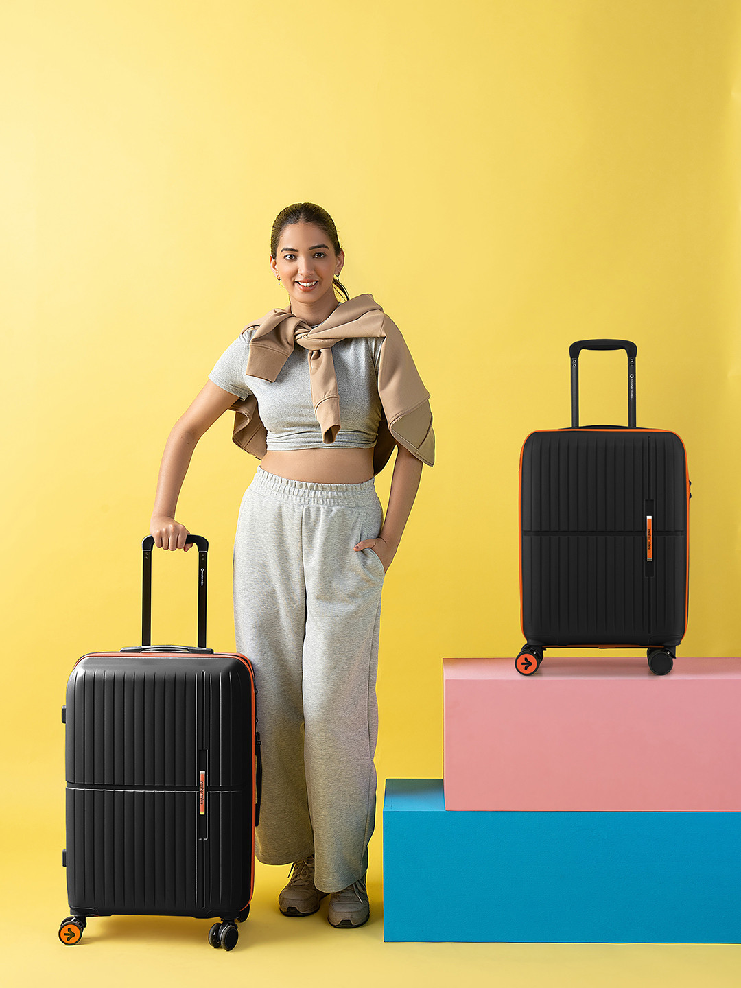 Nasher Miles Springfield Polypropylene Small-Medium Black Trolley Bags (55-65cm)