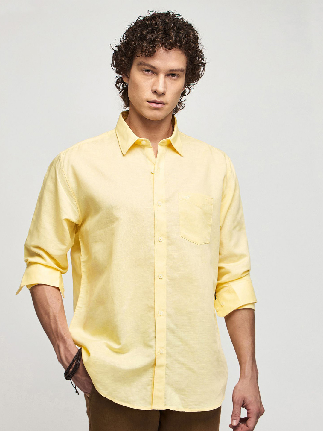 Red Flame Spread Collar Long Sleeves Cotton Linen Casual Shirt