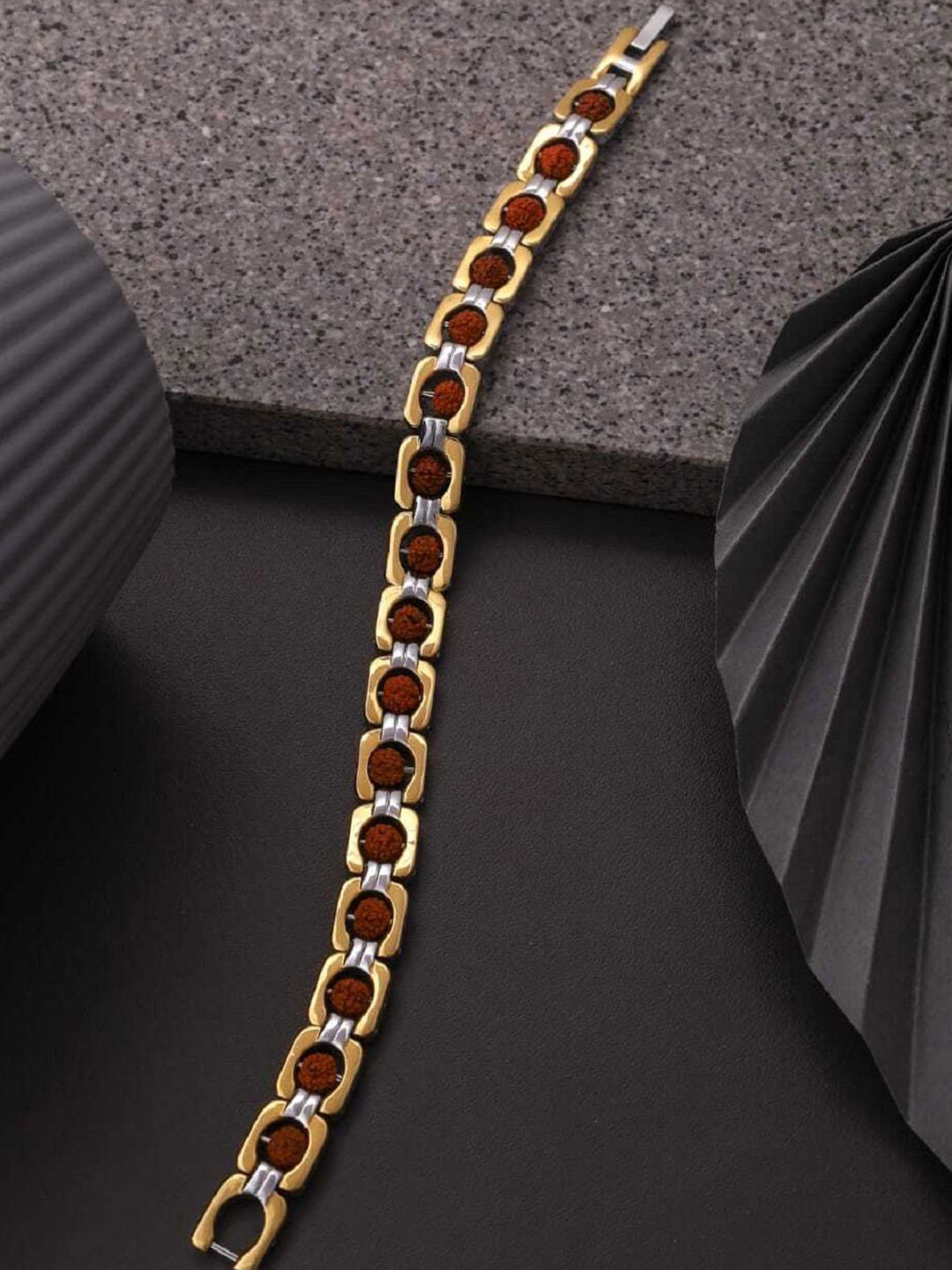 WATCHSTAR Men Gold-Plated Stainless Steel Rudraksh Design Wraparound Bracelet