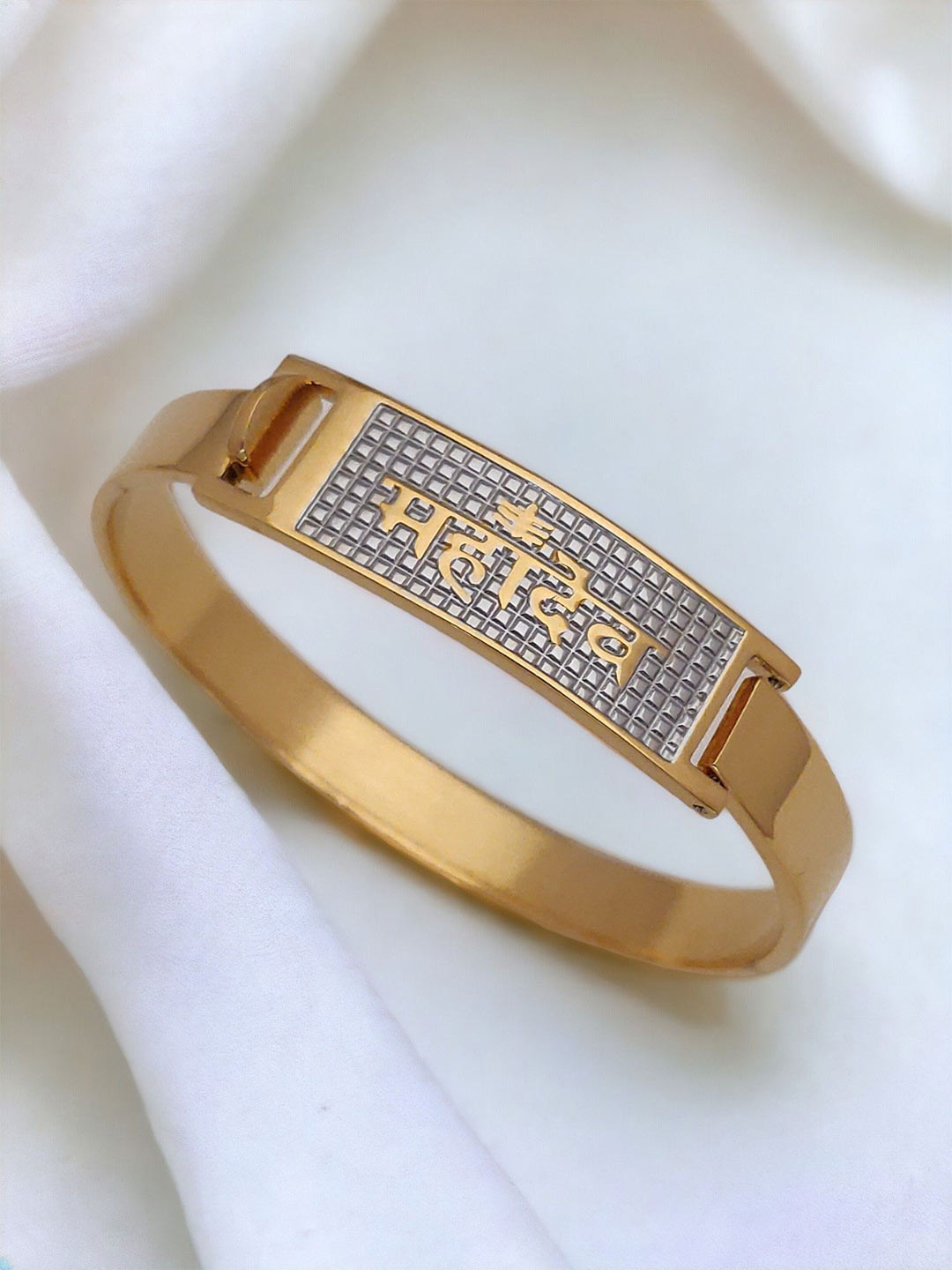 WATCHSTAR Unisex Gold-Plated Enamelled Stainless Steel Mahadev Diamond Kada Bracelet