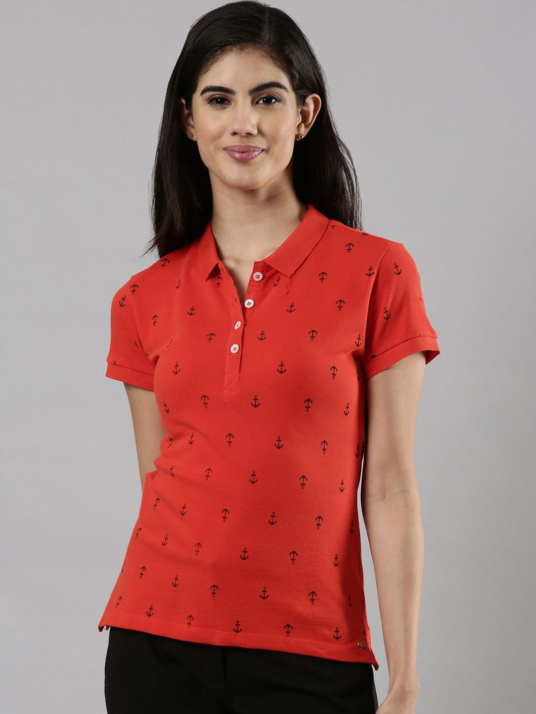 Femmora Conversational Printed Polo Collar Comfortable Fit Pure Cotton T-shirt