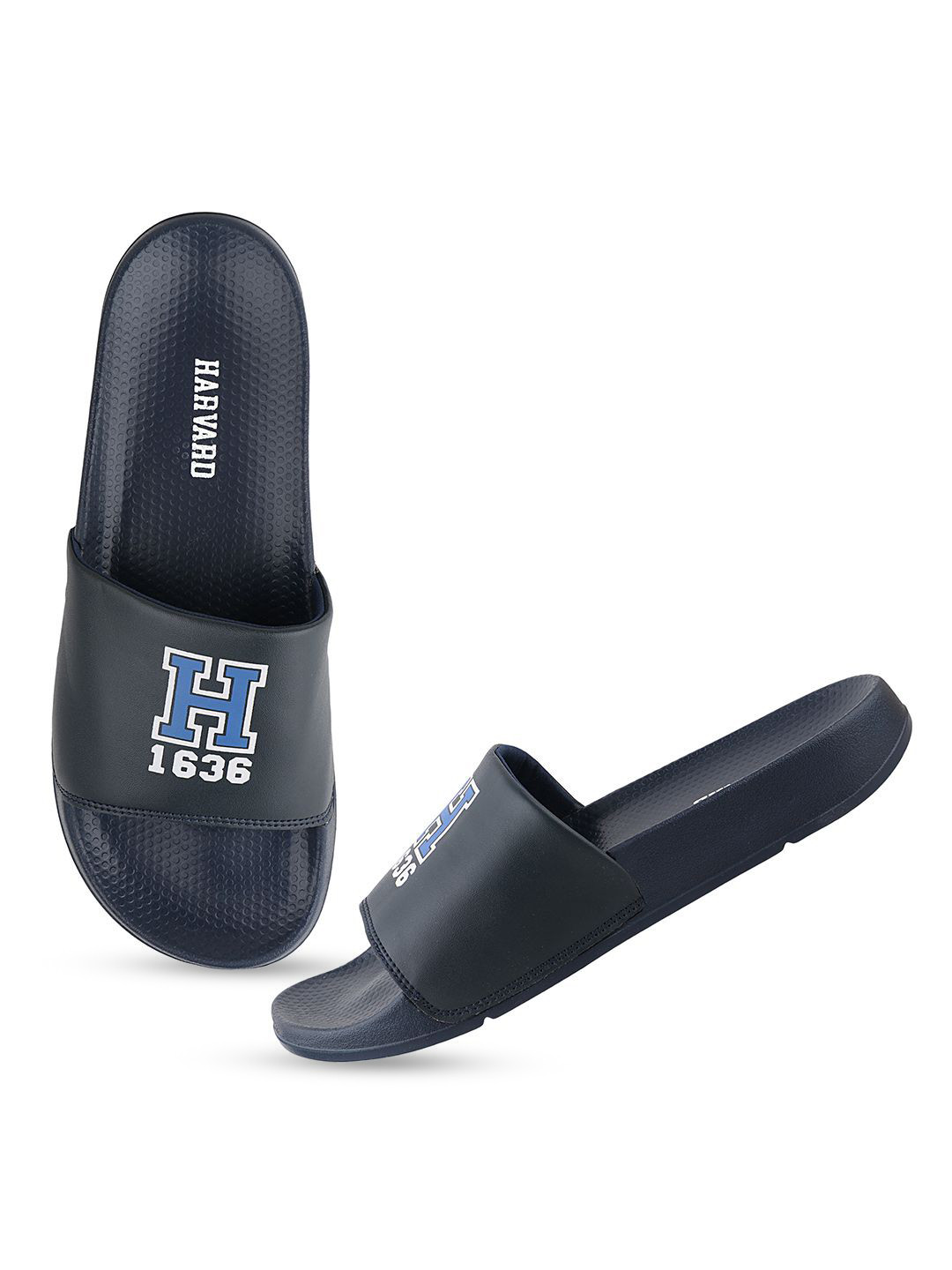 Harvard Men Navy Blue Printed Sliders