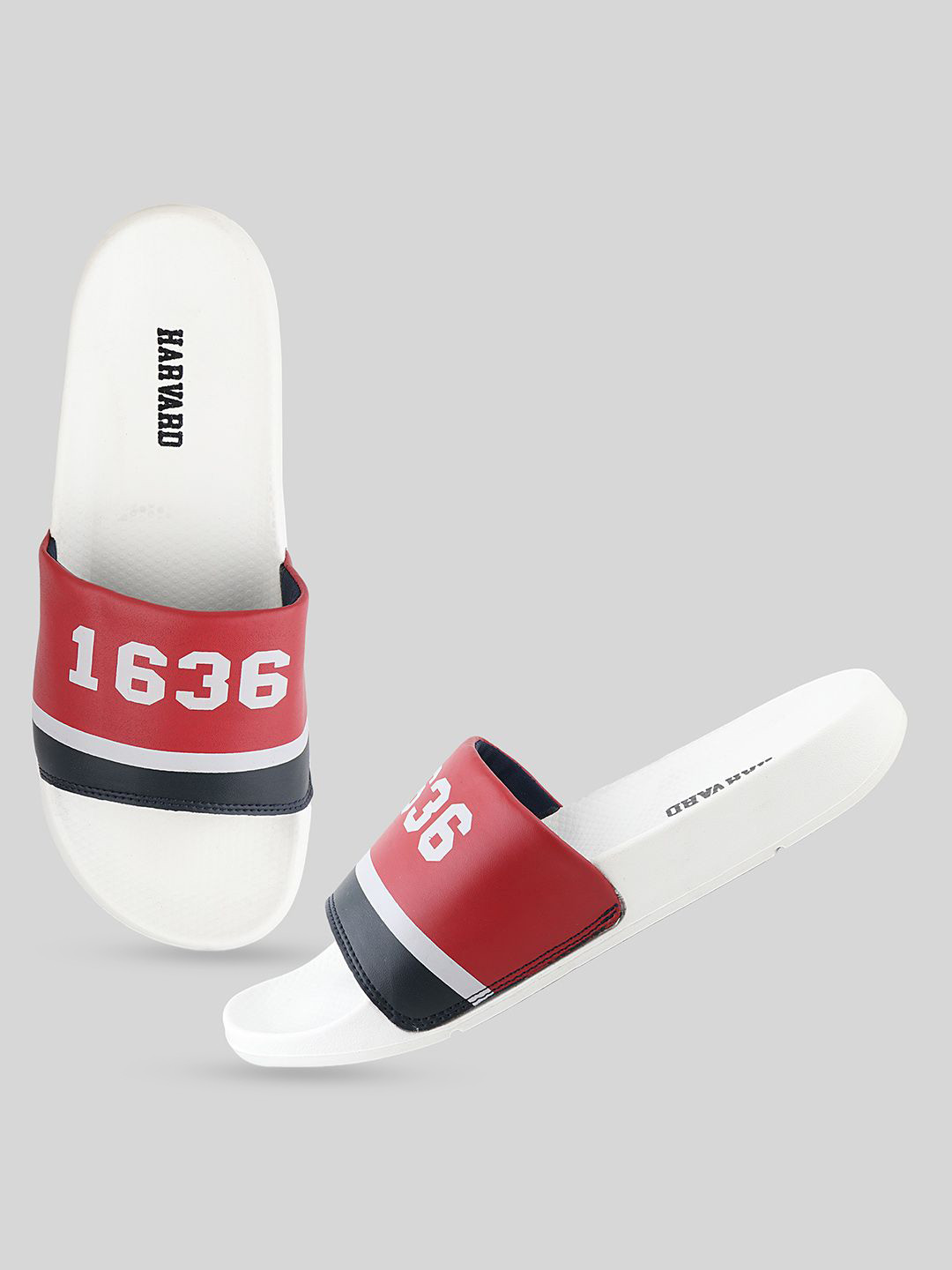 Harvard Men White Striped Sliders